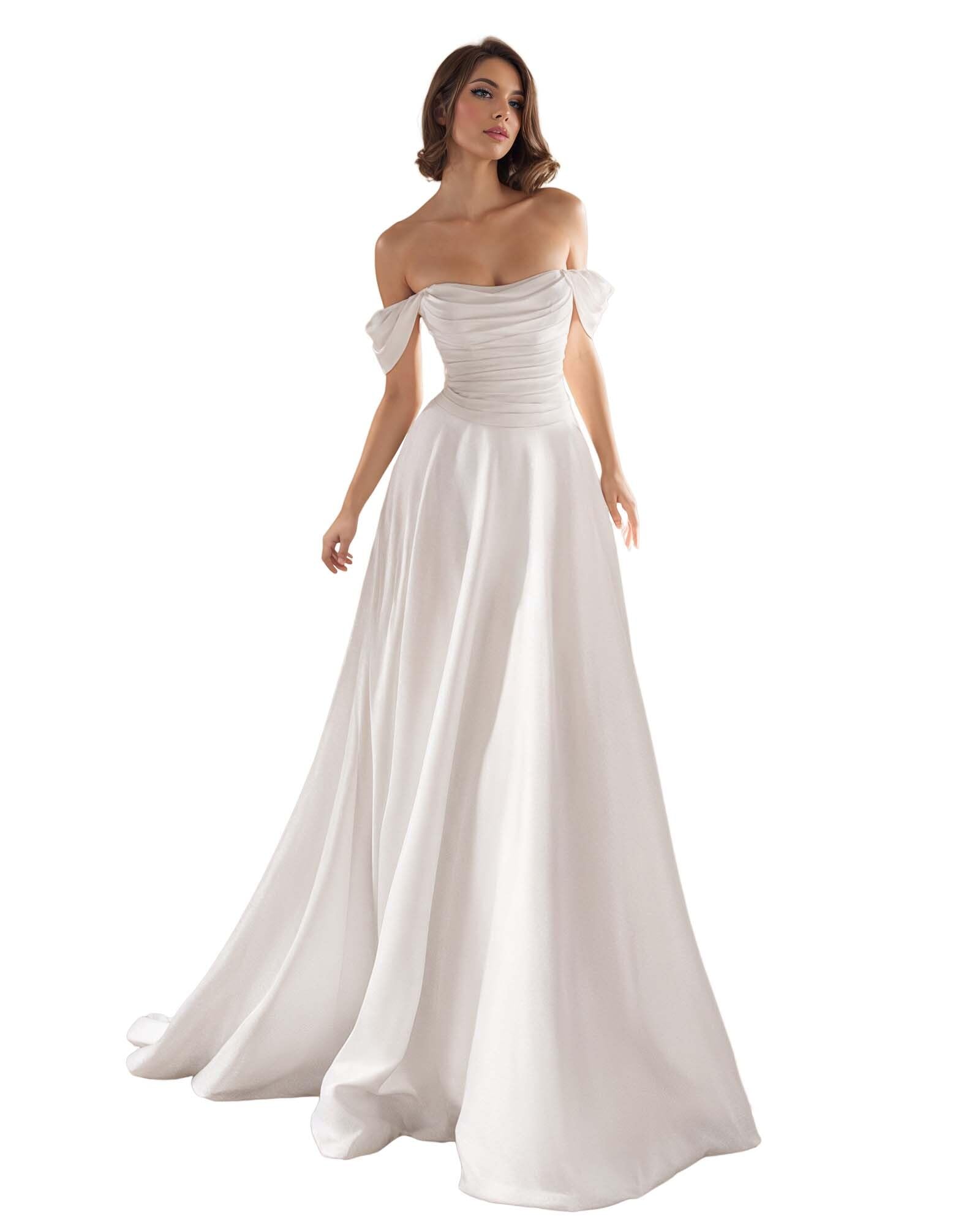JAEDEN 2025 Satin A-Line Wedding Dress for Bride with Pleat Sweetheart Neckline - Elegant Bridal Gown for Church Ceremony, Beach Wedding & Reception