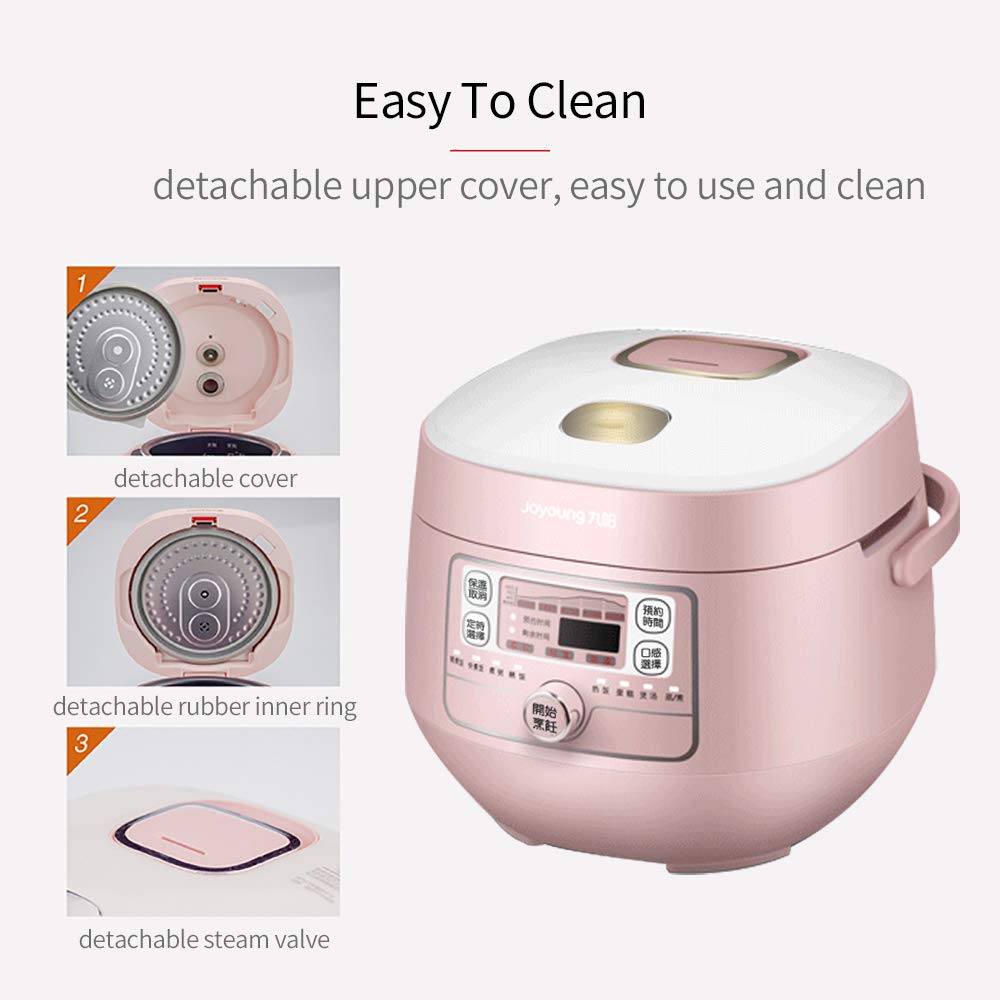 Smart Rice Cooker 2L Mini Multi-Use with Timer - Perfect for Cooking Rice, Soups, Stew & More | Compact Pink Electric Pot for Small Kitchens, Dorms & Office Use