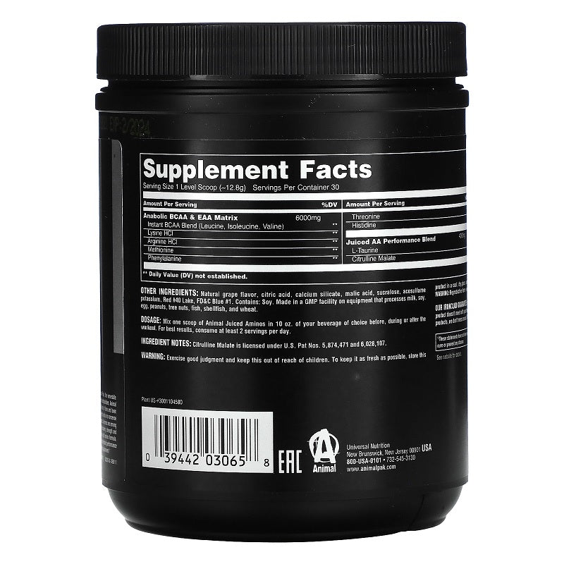 Animal Juiced Aminos 368g - Premium BCAA Amino Acid Supplement for Muscle Recovery & Growth - Ideal for Workout, Gym & Fitness Enthusiasts