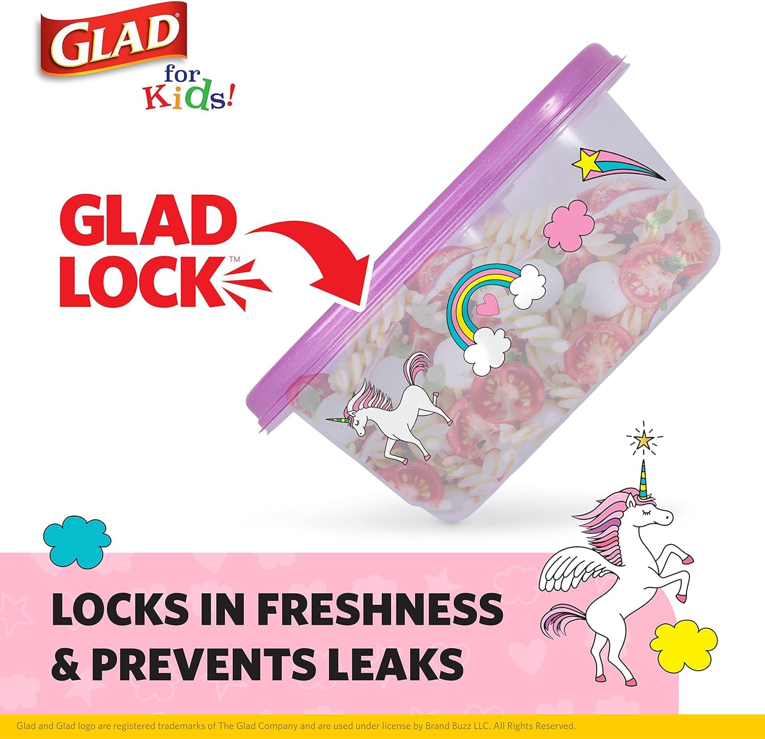 Glad for Kids GladWare Snack Containers with Unicorn Design | BPA-Free Plastic Food Storage Containers with Dressing Cups | Microwave & Dishwasher Safe, 24oz, 4-Pack (Pink) | Perfect for School Lunches, Picnics & On-the-Go Snacks