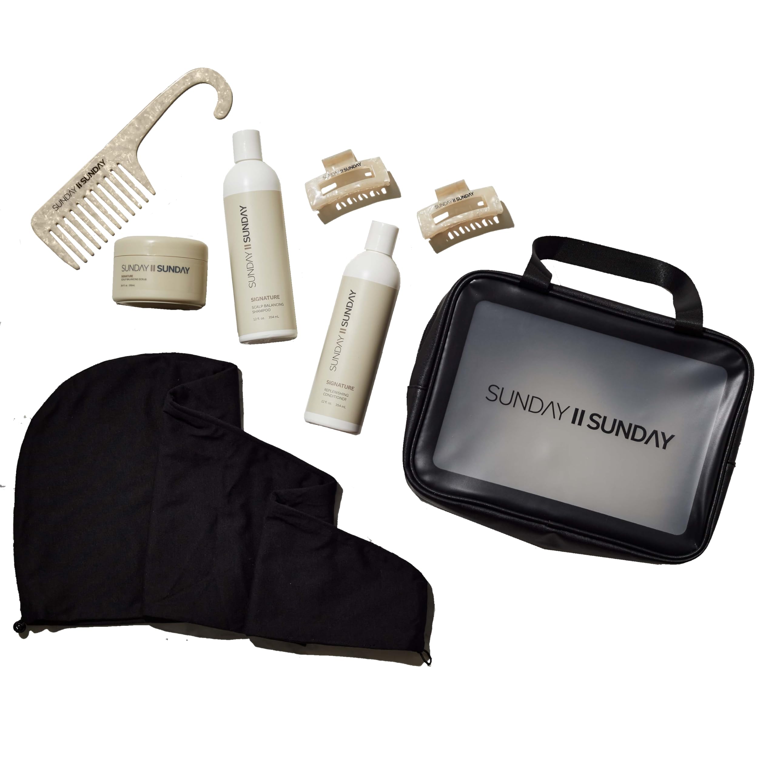 SUNDAY II SUNDAY Deluxe Signature Hair Wash System - Scalp Balancing Shampoo, Sugar Scrub & Replenishing Conditioner Set (8-Piece) for Hair Revitalization & Rejuvenation | Perfect for Dry, Damaged Hair & Scalp Care at Home or Salon
