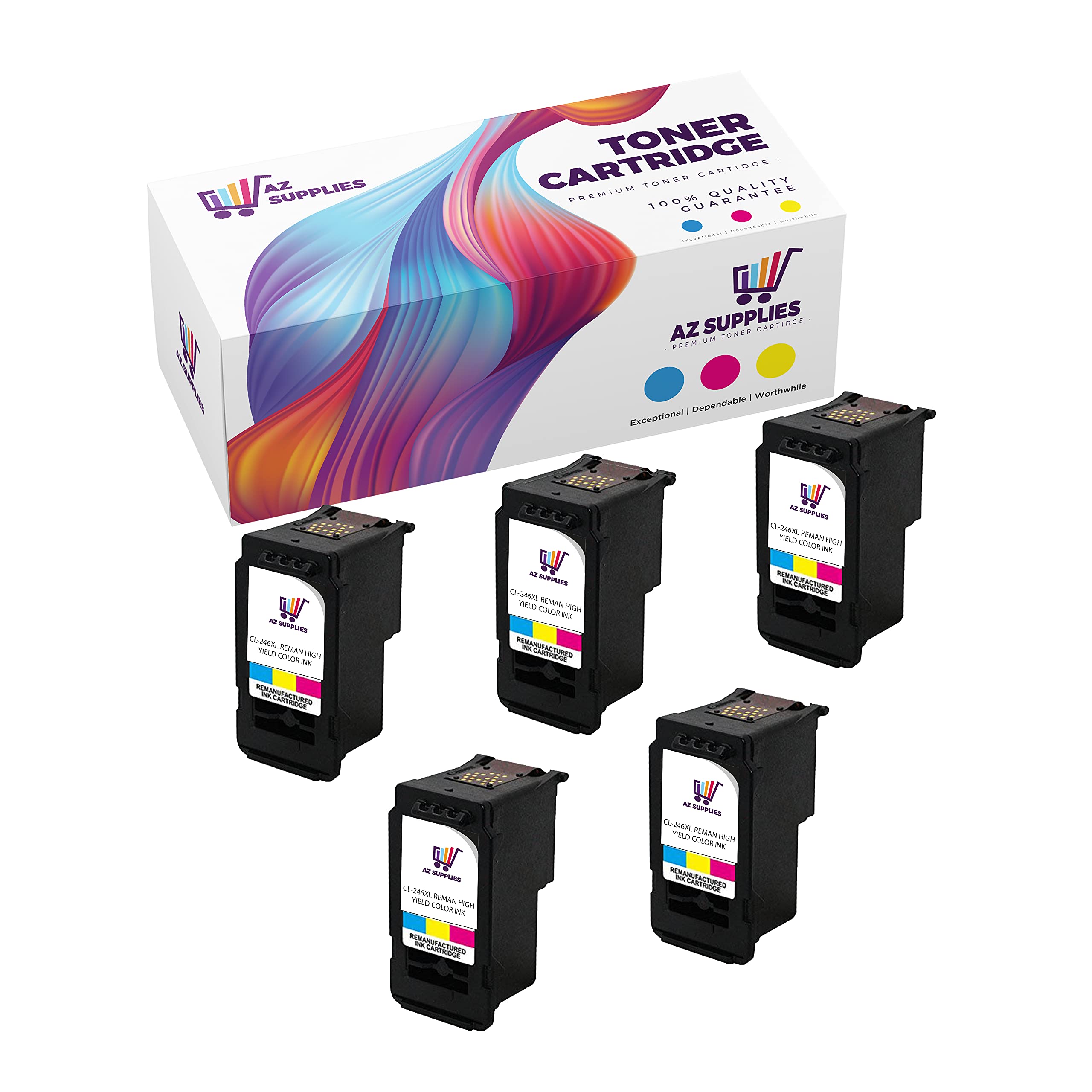 AZ Supplies Compatible Ink Cartridge Replacement for Canon CL-246XL - High Yield Remanufactured Color Ink (5-Pack) - Perfect for Home & Office Printing, Documents & Photos