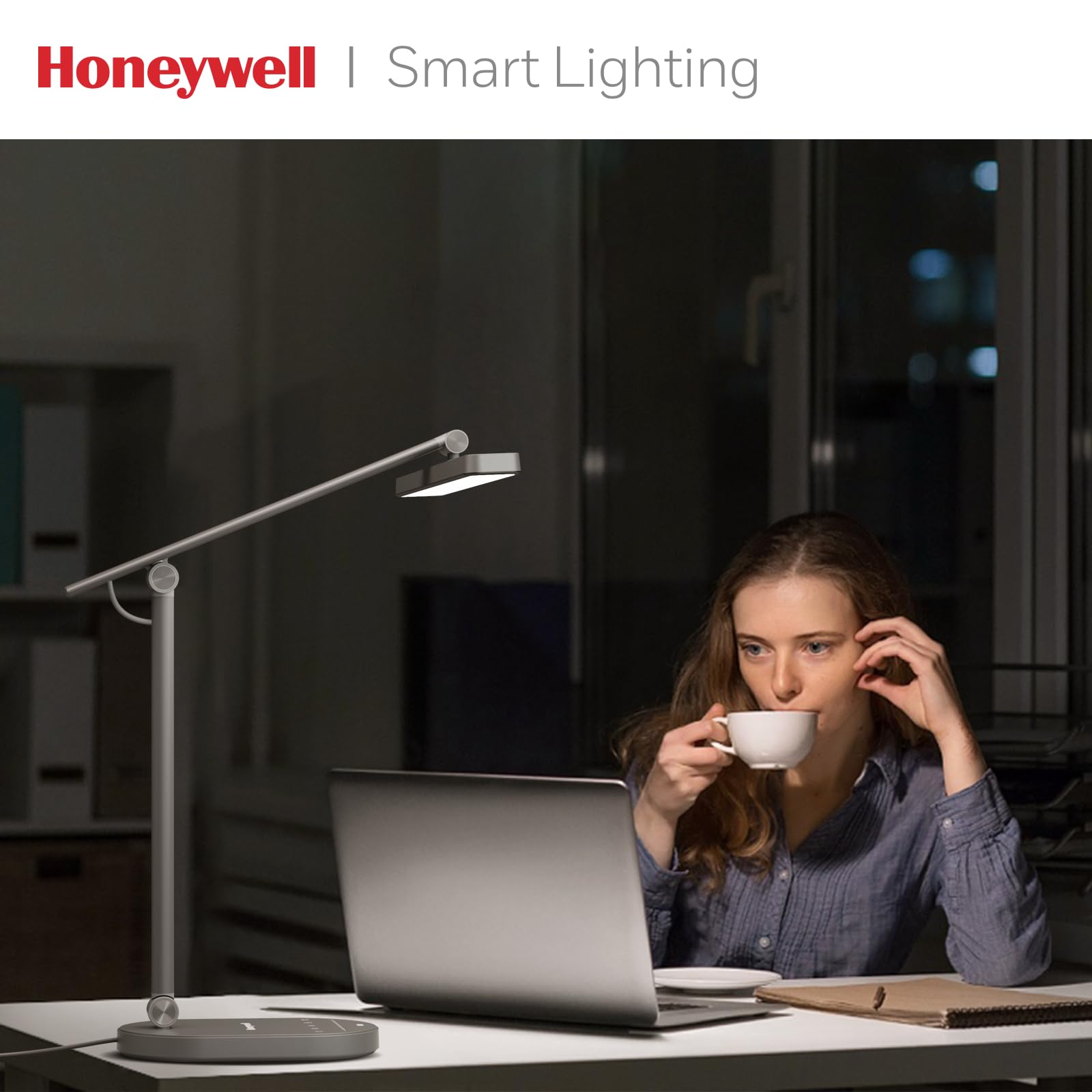 Honeywell H4 Sunturalux™ Eye-Caring LED Desk Lamp - 700LM Dimmable Adjustable Reading Light with Timer & Touch Control for Home Office, Study, Bedroom - Perfect for Night Reading, Work & Relaxation
