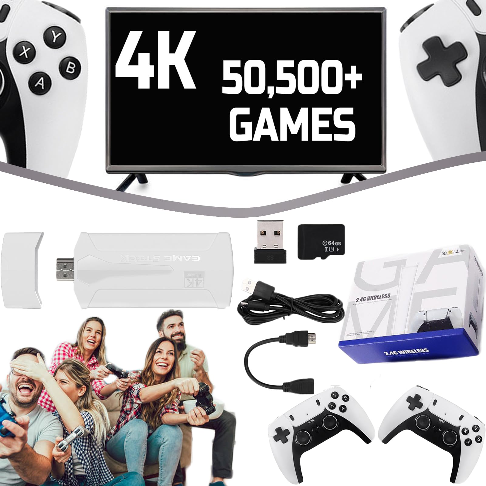 Zeus Retro 4K Gaming Stick with 20000+ Built-in Games - Wireless HDMI Plug & Play Console with 9 Classic Emulators & Dual Controllers (256GB) - Perfect for Family Game Nights & Retro Gaming Enthusiasts
