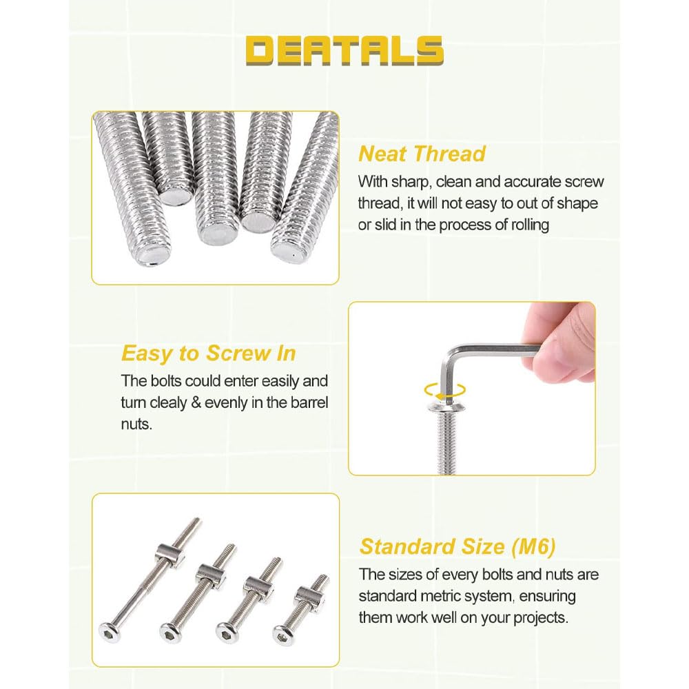 40pcs Baby Crib Screw Kit - M6 Hex Cap Screws & Nuts for Furniture Assembly