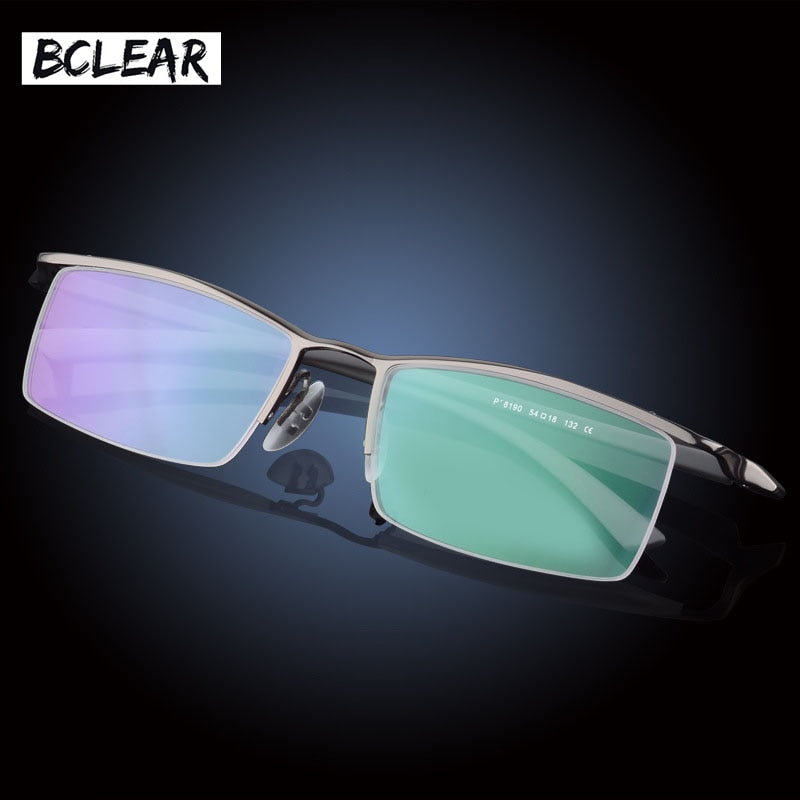 Bclear Titanium Alloy Half Rim Eyeglasses for Men - Lightweight Small Frame Glasses for Narrow Faces (Model P8190) | Perfect for Office Work, Reading & Everyday Wear