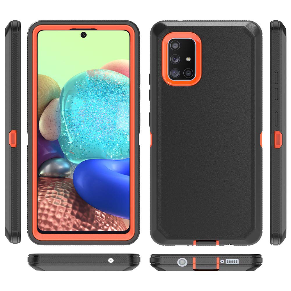 **Shockproof Heavy Duty Armor Phone Case for Samsung Galaxy A71 5G (6.7 Inch) - Black & Orange with Belt Clip Holster - Perfect for Outdoor, Work & Active Lifestyle**