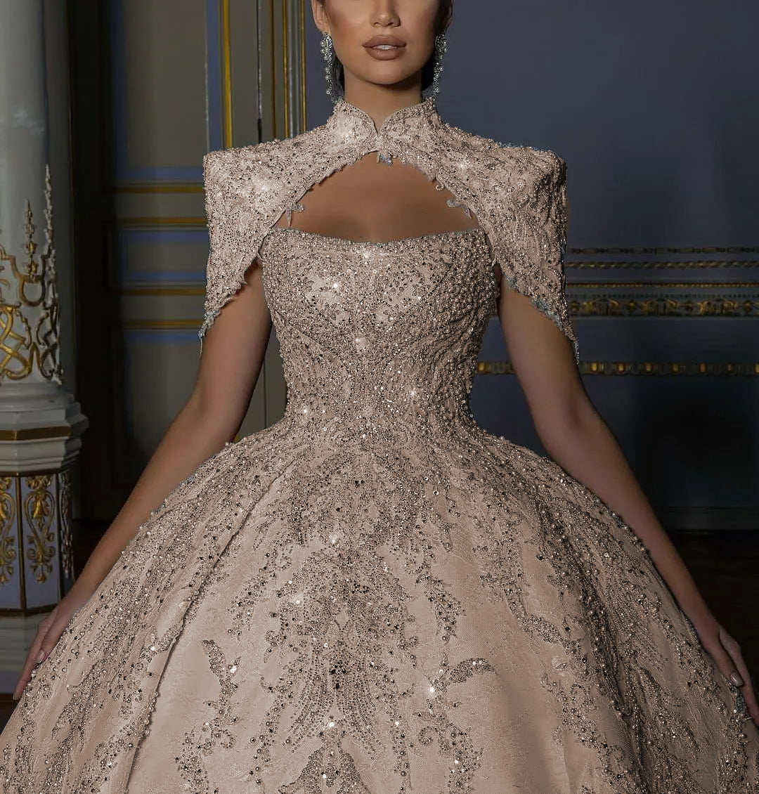 Elegant Sleeveless Ball Gown with Bateau Neckline - Sparkling Sequins & Delicate Lace Appliques for Prom, Wedding, and Evening Gala Events