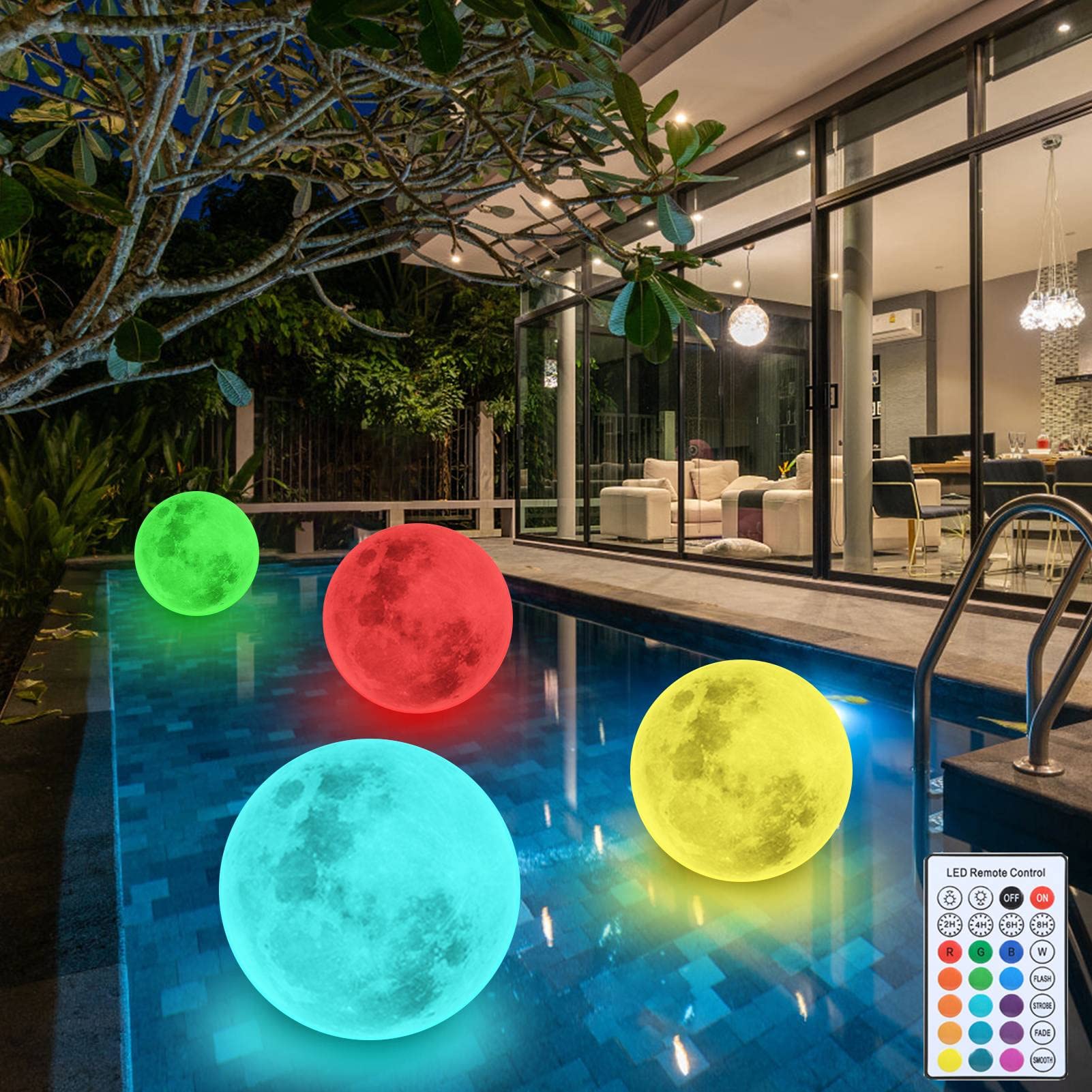 14'' Floating Pool Lights - 2 Pack Solar Moon Lights with Remote, Dimmable & Timer, Waterproof LED Glow Balls for Above Ground Pools, Backyard, Parties, Garden & Christmas Decorations - Perfect for Night Swimming, Outdoor Gatherings and Holiday Lighting