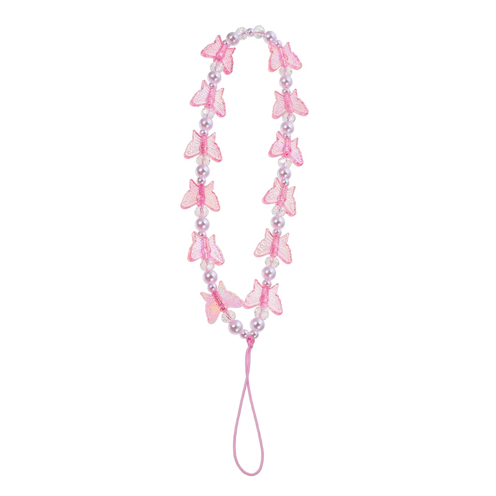 SOIMISS Pink Crystal Butterfly Beaded Phone Lanyard - Adjustable Wrist Strap for Smartphones, Cameras & Flashlights - Stylish Accessory for Women, Teens & Girls (Perfect for Parties, Concerts & Travel)