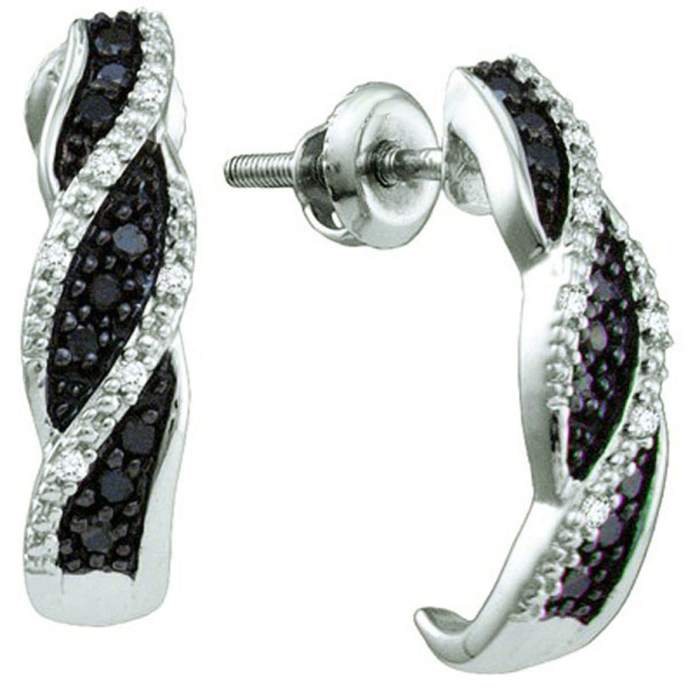 0.19ctw 10k White Gold Black & White Diamond Hoop Earrings for Women | Dazzlingrock Collection | Perfect for Weddings, Parties & Special Occasions
