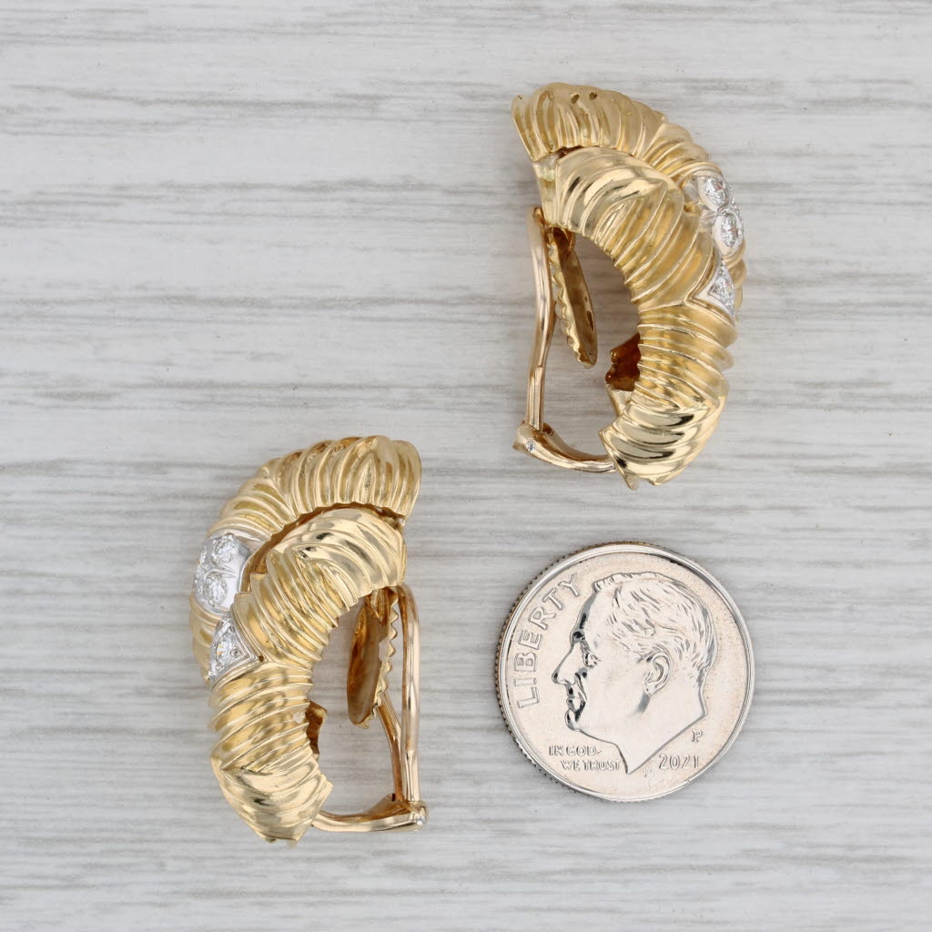 0.46ctw Diamond Heart Half Hoop Earrings in 18K Yellow Gold - Clip-On Statement Drop Earrings for Women - Perfect for Valentine's Day, Anniversary Gifts & Special Occasions
