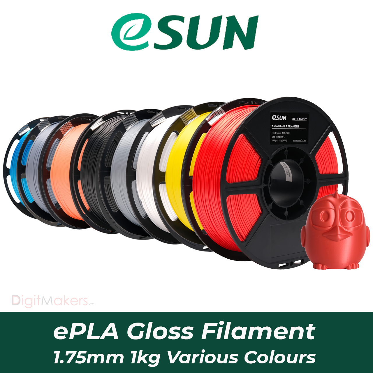 eSUN ePLA Gloss 3D Printer Filament 1.75mm 1kg Spool - Premium PLA Material for Smooth Prints, Ideal for DIY Projects, Home Decor & Prototyping