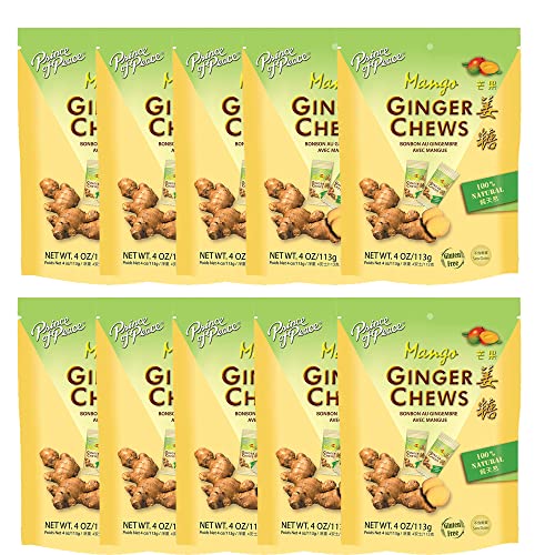 Z. Emma Original Ginger Chews Candy 4oz - Natural Sweet & Spicy Chewy Candy for Morning Sickness & Nausea Relief - Mango Flavor (10 Pack) | Perfect for Pregnancy, Travel & Digestive Comfort