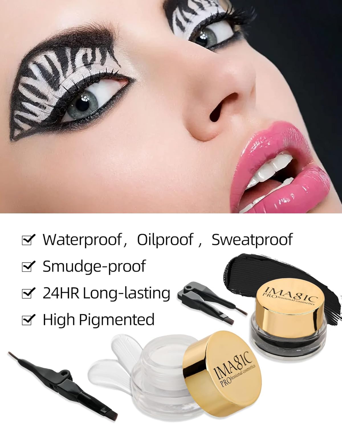 COSLUXE IMAGIC Waterproof Gel Eyeliner - Long Lasting Smudge Proof Eye Liner with Brush (4g, Black 01) for Professional Makeup & Everyday Wear