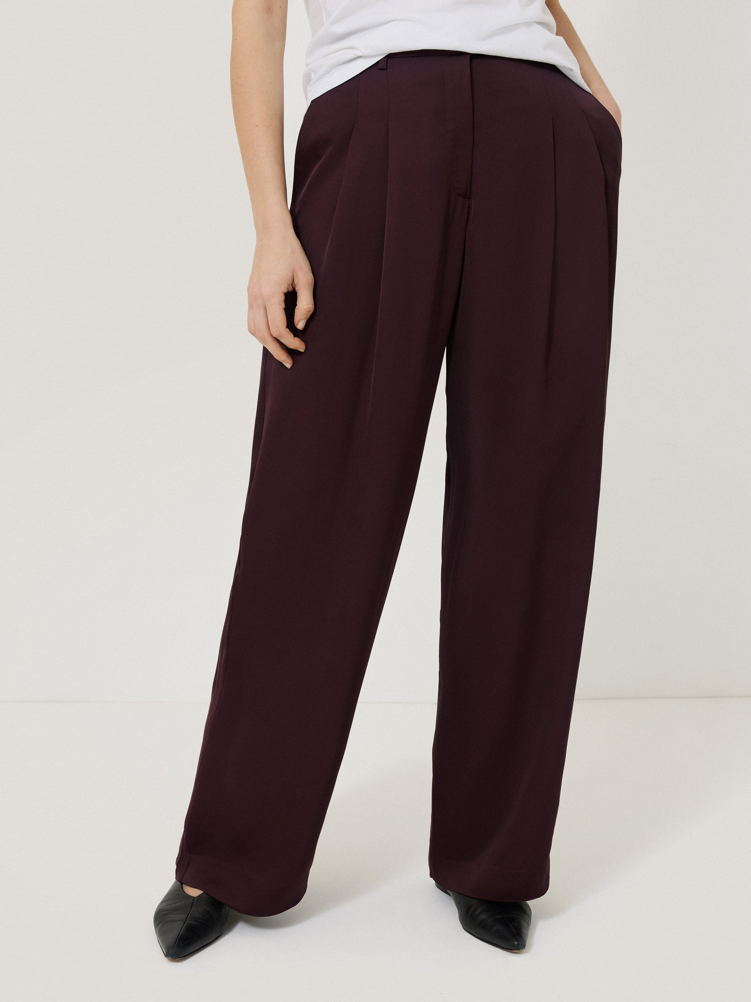 Stylish Satin Wide Leg Pants in Oxblood Red - Perfect for Office Wear, Evening Outfits & Special Occasions