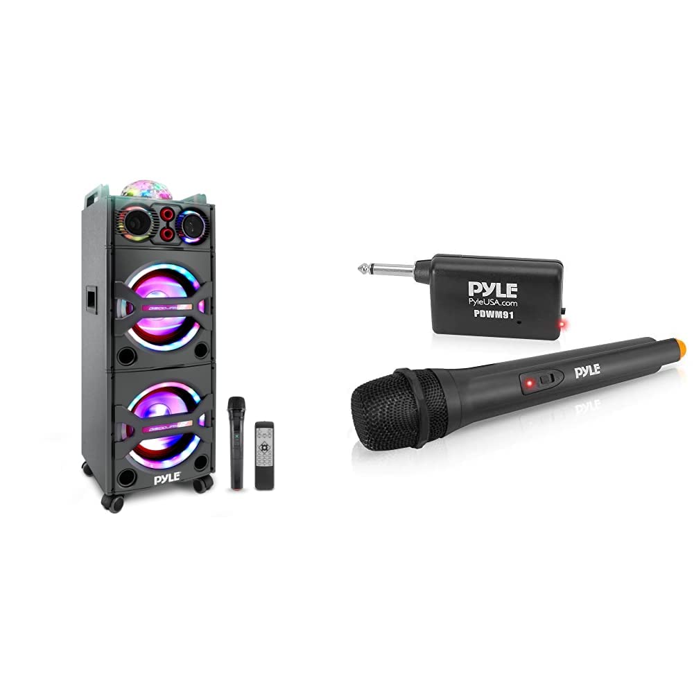 Pyle Portable Bluetooth PA Speaker System - 2000W High Power Active Outdoor Speaker with Wireless Microphone, LED Lights, USB/AUX Input, FM Radio & VHF Cordless Handheld Mic - Perfect for Parties, Outdoor Events, DJ Performances and Public Speaking