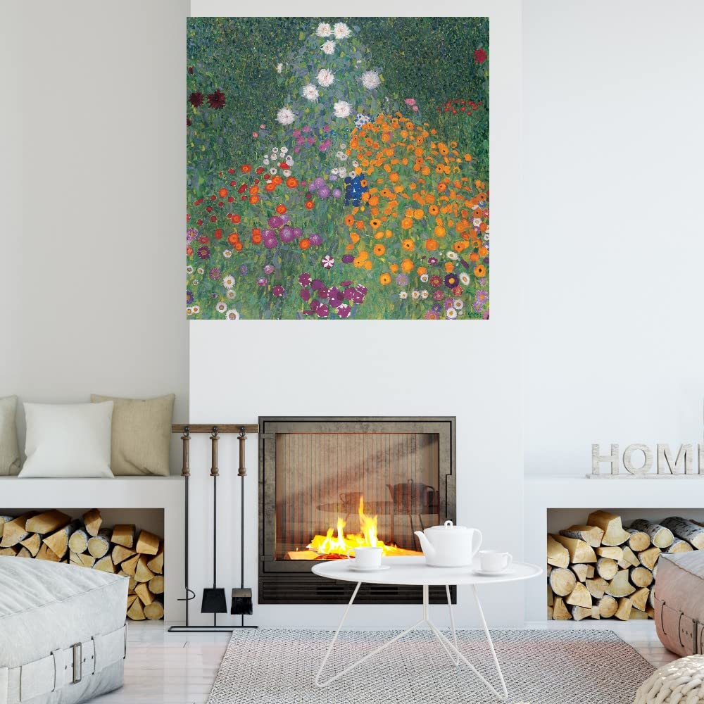 Gustav Klimt Floral Canvas Wall Art - 32x32 Inch Botanical Print for Bathroom & Bedroom Decor - Handmade Plant Pictures for Home, Office & Garden - Premium Fine Art Wall Decor for Living Room & Dining Room