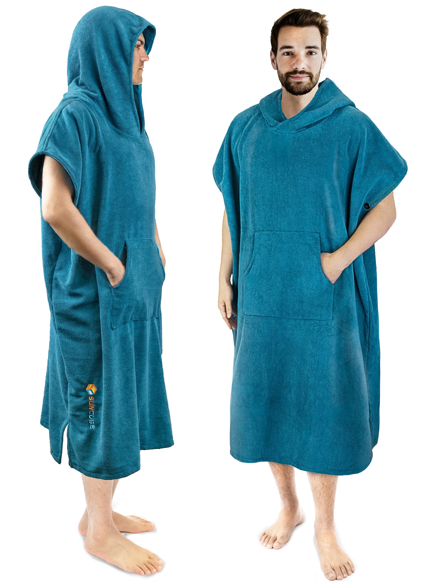 **SUN CUBE Surf Poncho Changing Robe with Hood - Quick Dry Microfiber Wetsuit Towel with Pocket for Men & Women - Perfect for Surfing, Beach, Swimming & Outdoor Activities**