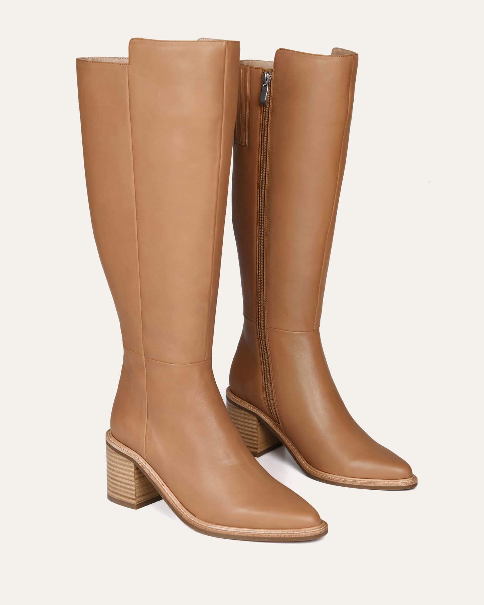 ANISSA Women's Knee High Boots in Beige Genuine Leather - Stylish Fall & Winter Fashion for Casual Outings and Office Wear