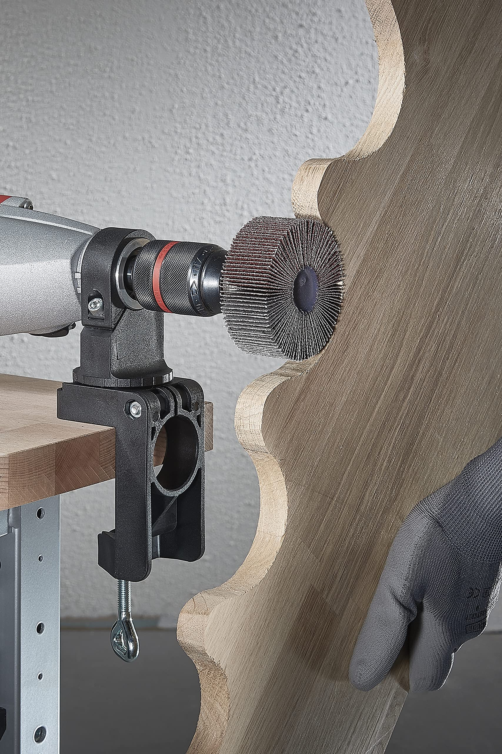 Wolfcraft Universal Drill Clamp - Rotatable Plastic Clamping Tool for Power Drills, Milling & Grinding Motors (Model 4802000) | Perfect for Horizontal & Vertical Positioning in Woodworking, Metalworking & DIY Projects