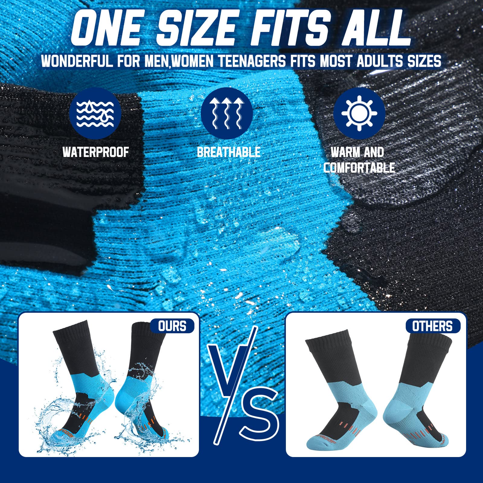3 Pairs Unisex Waterproof Breathable Knit Socks for Men & Women - Hiking, Wading, Trail Running, Skiing - 3 Color Options - Perfect for Outdoor Adventures & Cold Weather Activities