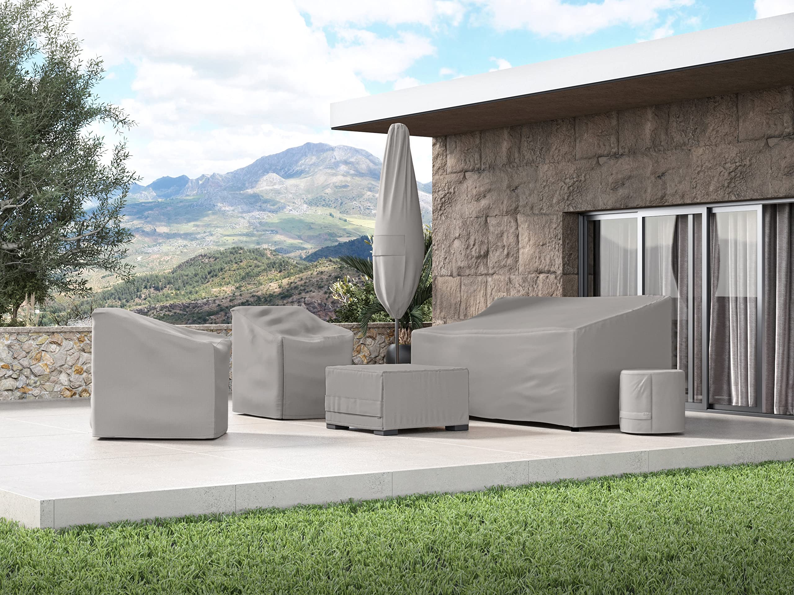 Waterproof Rectangular Accent Table Cover for Patio & Outdoor Furniture - 600D Ripstop Polyester Ottoman/Side Table Protector (60