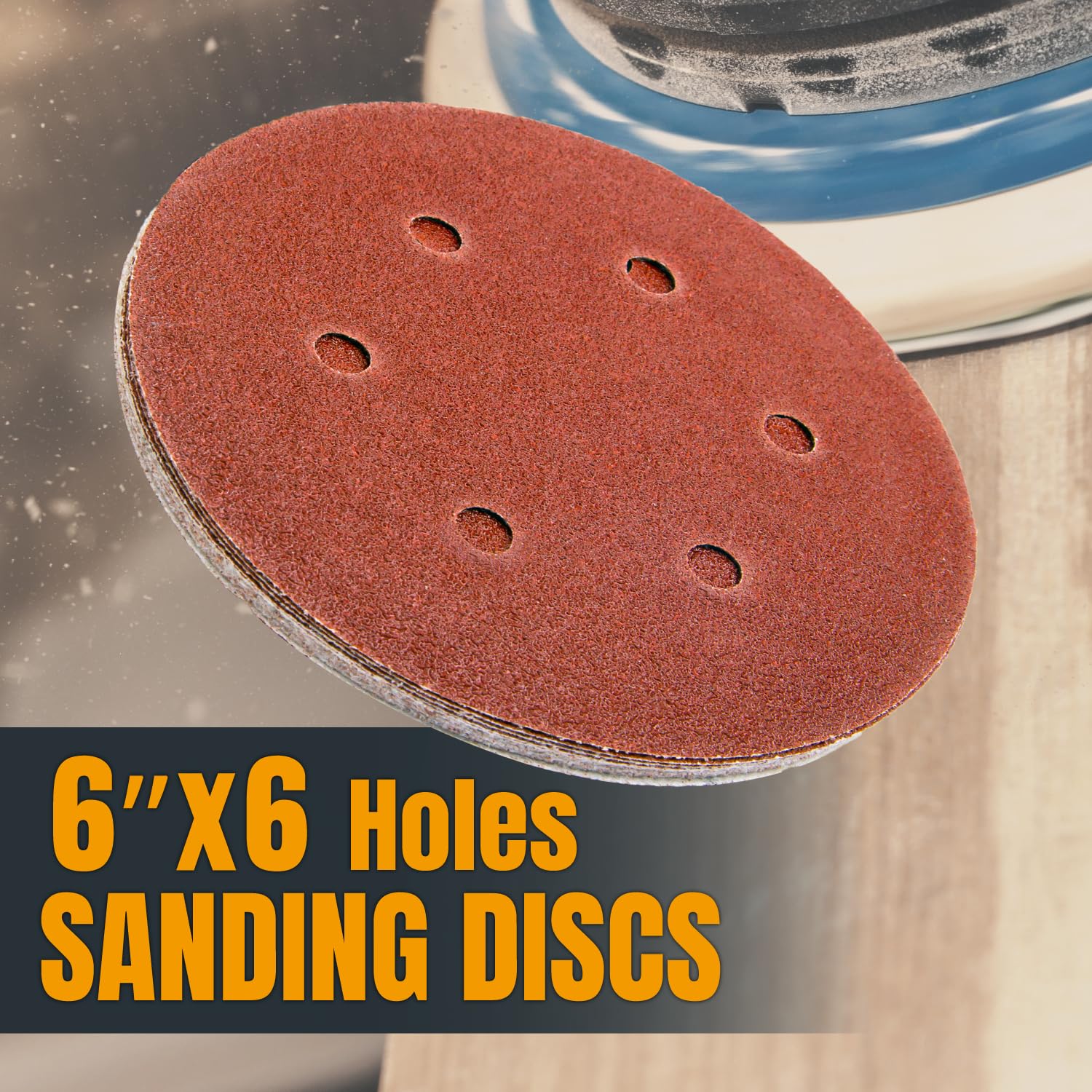 POWERTEC 60 Grit 6 Inch Sanding Discs - 25 Pack Hook & Loop Aluminum Oxide Sandpaper Pads for Woodworking, Paint & Metal - Compatible with Random Orbital, Air, Pneumatic & DA Sanders - Perfect for Sanding Furniture, Floors & Auto Body Repair (45206)