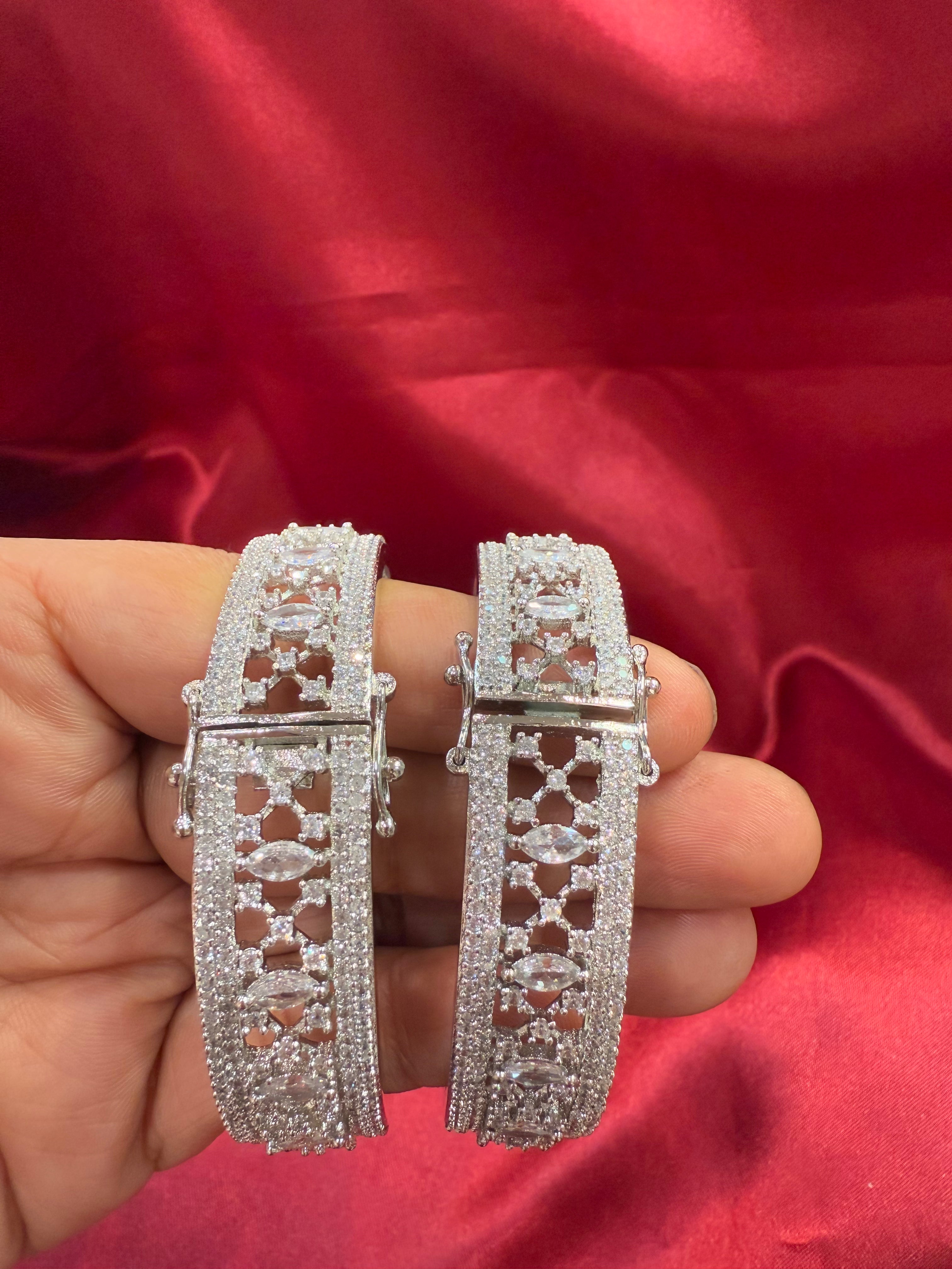 Stunning White American Diamond Bangle Set for Women - Elegant Jewelry for Parties, Weddings & Special Occasions