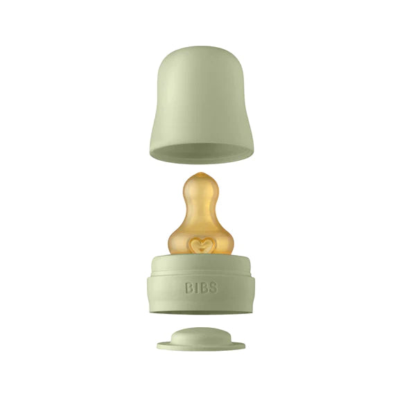 BIBS Baby Glass Bottle Set - 4oz (110ml) Natural Rubber Pacifier & Silicone Nipple | BPA-Free, Eco-Friendly Infant Feeding Bottles for Newborns & Toddlers - Perfect for Breastfeeding, Formula, and On-the-Go Use