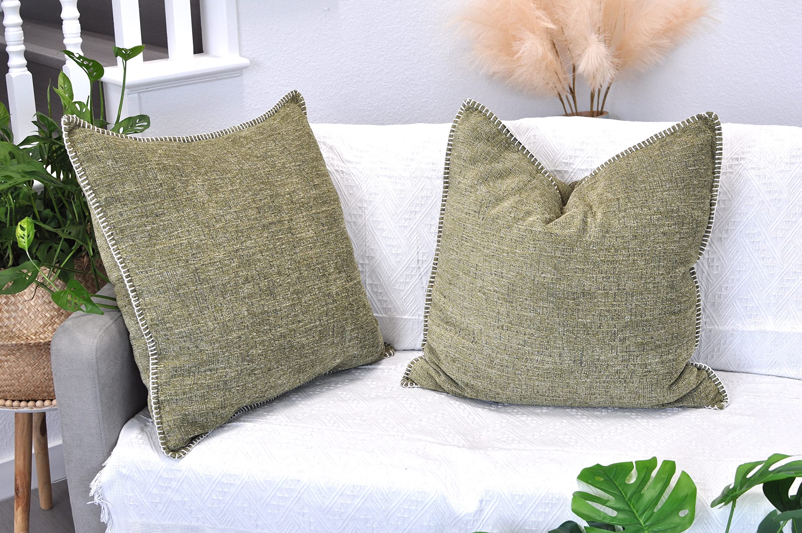 2-Pack 26x26 Inch Light Olive Green Extra Large Throw Pillow Covers - Soft Cozy Square Euro Pillow Cases for Couch, Sofa & Bed - Modern Oversized Decorative Euro Shams for Living Room, Bedroom & Home Decor