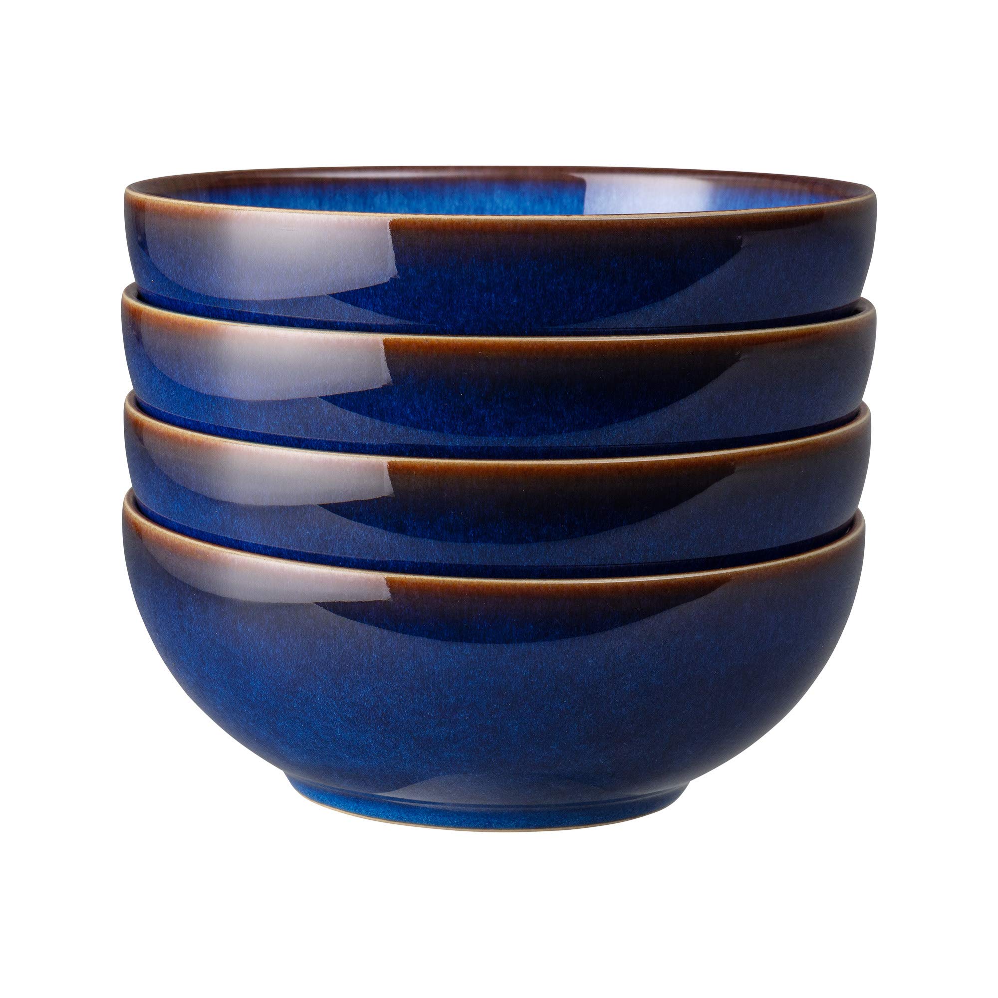 Denby Blue Haze 4-Piece Ceramic Cereal Bowl Set - Microwave & Dishwasher Safe Stoneware - Perfect for Breakfast, Snacks, and Soups