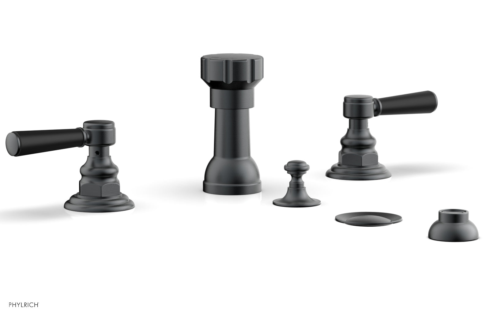 HENRI 4-Hole Bidet Faucet Set with Satin Black Lever Handles - Model 161 61 - Perfect for Bathroom Renovation & Modern Toilet Upgrades