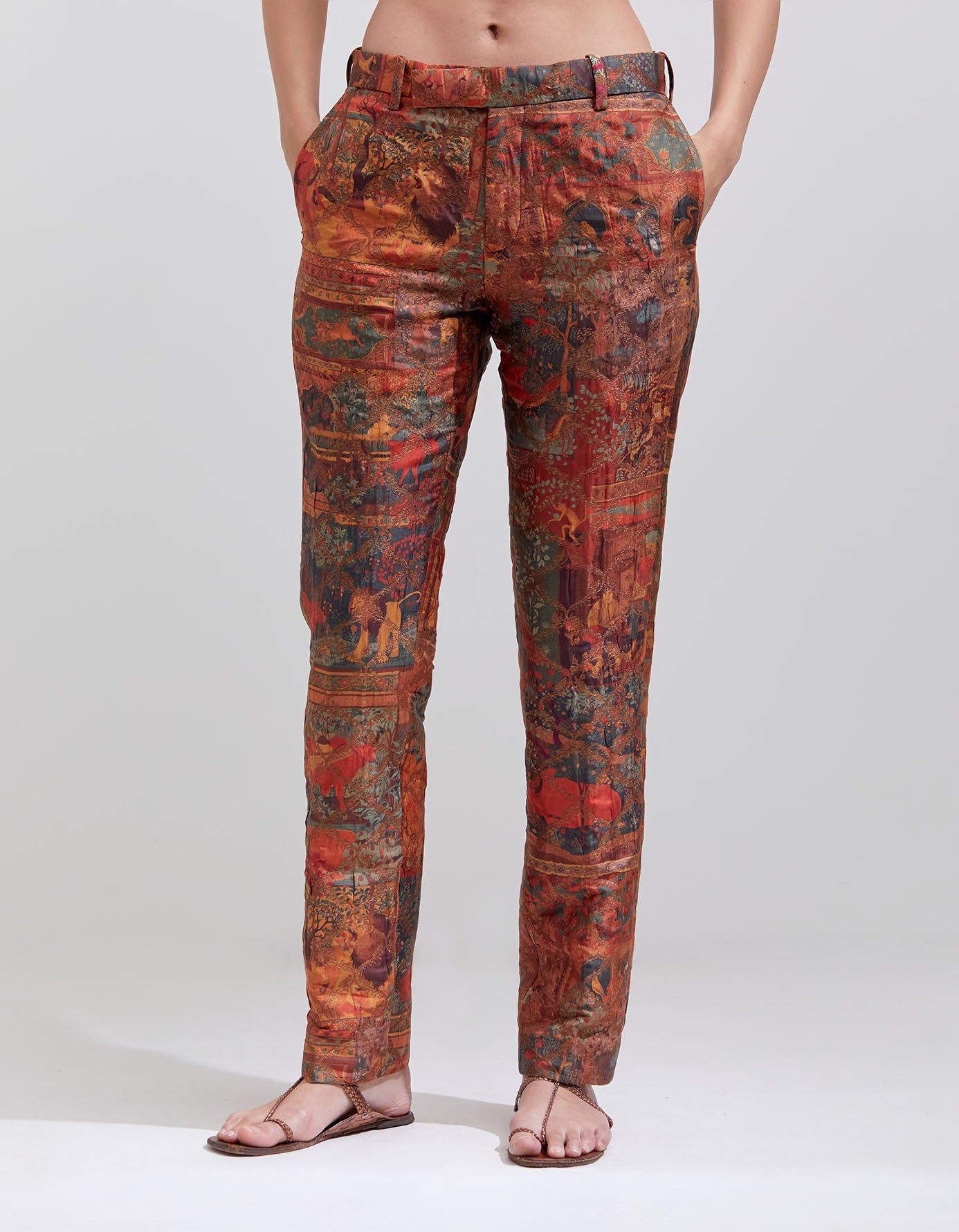 Elegant Boot Cut Trousers - Premium Silk Brocade Fabric in Terracotta Color | Perfect for Office Wear, Evening Events & Special Occasions