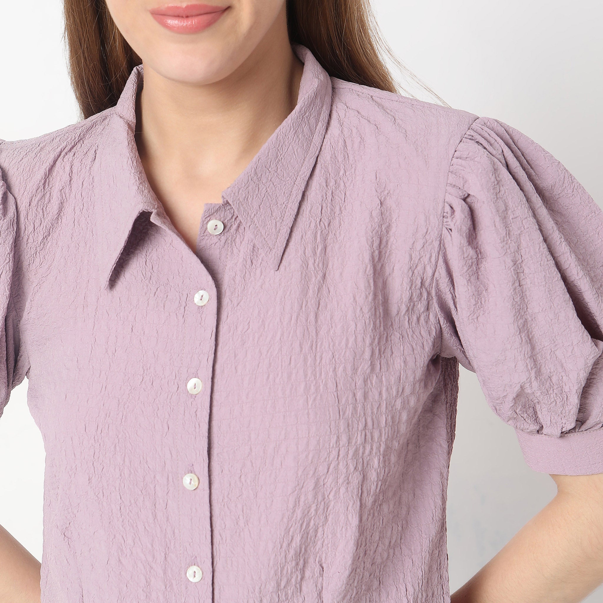 Stylish Cropped Shirt Collar Betty Puff Sleeve Top for Women | Trendy Summer Blouse | Perfect for Casual Outings, Dates & Office Wear