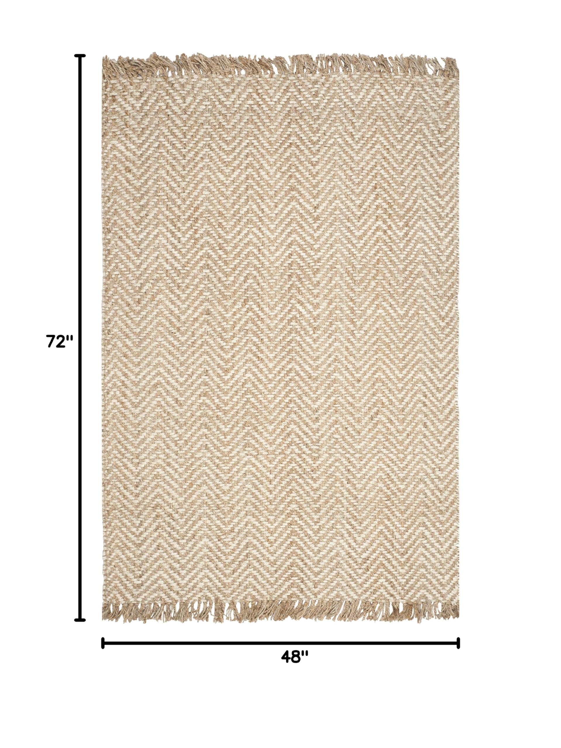 SAFAVIEH Handmade Jute Chevron Fringe Accent Rug 4' x 6' - Natural & Bleach Colors, Eco-Friendly Natural Fiber Collection (NF458A) | Perfect for Entryway, Living Room, Bedroom & High Traffic Areas - Adds Boho Chic Style to Any Space