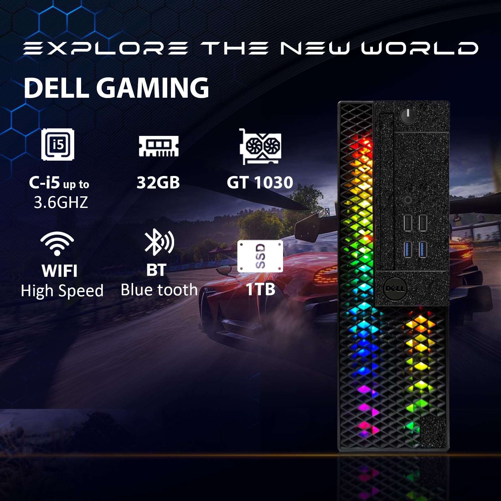 Dell RGB Gaming PC Desktop Computer - Intel Core i5-6500 Quad Core up to 3.6GHz, NVIDIA GeForce GT 1030 2GB GDDR5, 32GB RAM, 1TB SSD, RGB Keyboard & Mouse Combo, 600M WiFi, Bluetooth 5.0, Windows 10 Pro (Renewed) - Perfect for Esports, Streaming & High-Performance Gaming