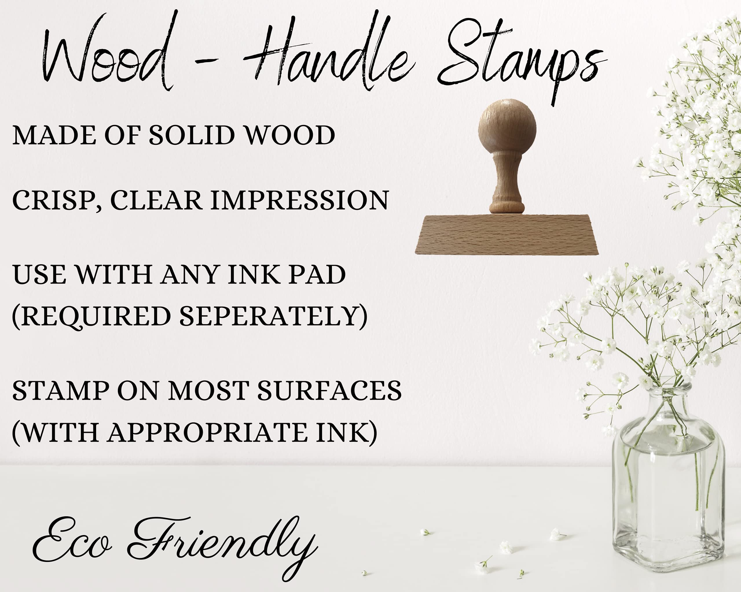 Custom Self-Inking Return Address Stamp - Personalized 3-Line Text & 15 Graphic Designs - Wood/Rubber Handle - 7/8