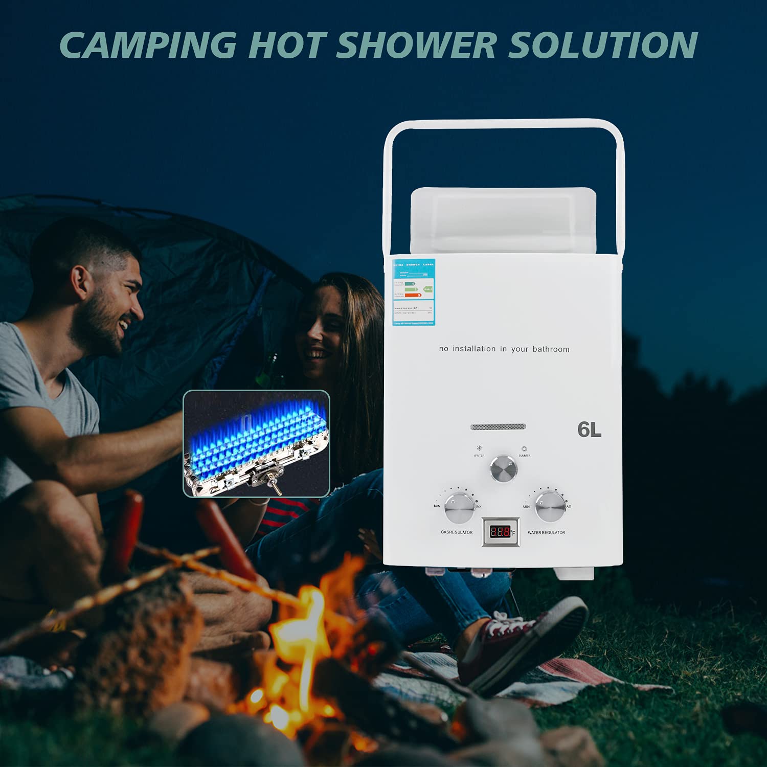 6L 1.6GPM Portable Propane Tankless Water Heater - Instant Hot Water for Camping, RV, Outdoor Showers | Overheating Protection | Perfect for Hiking, Backpacking & Off-Grid Living