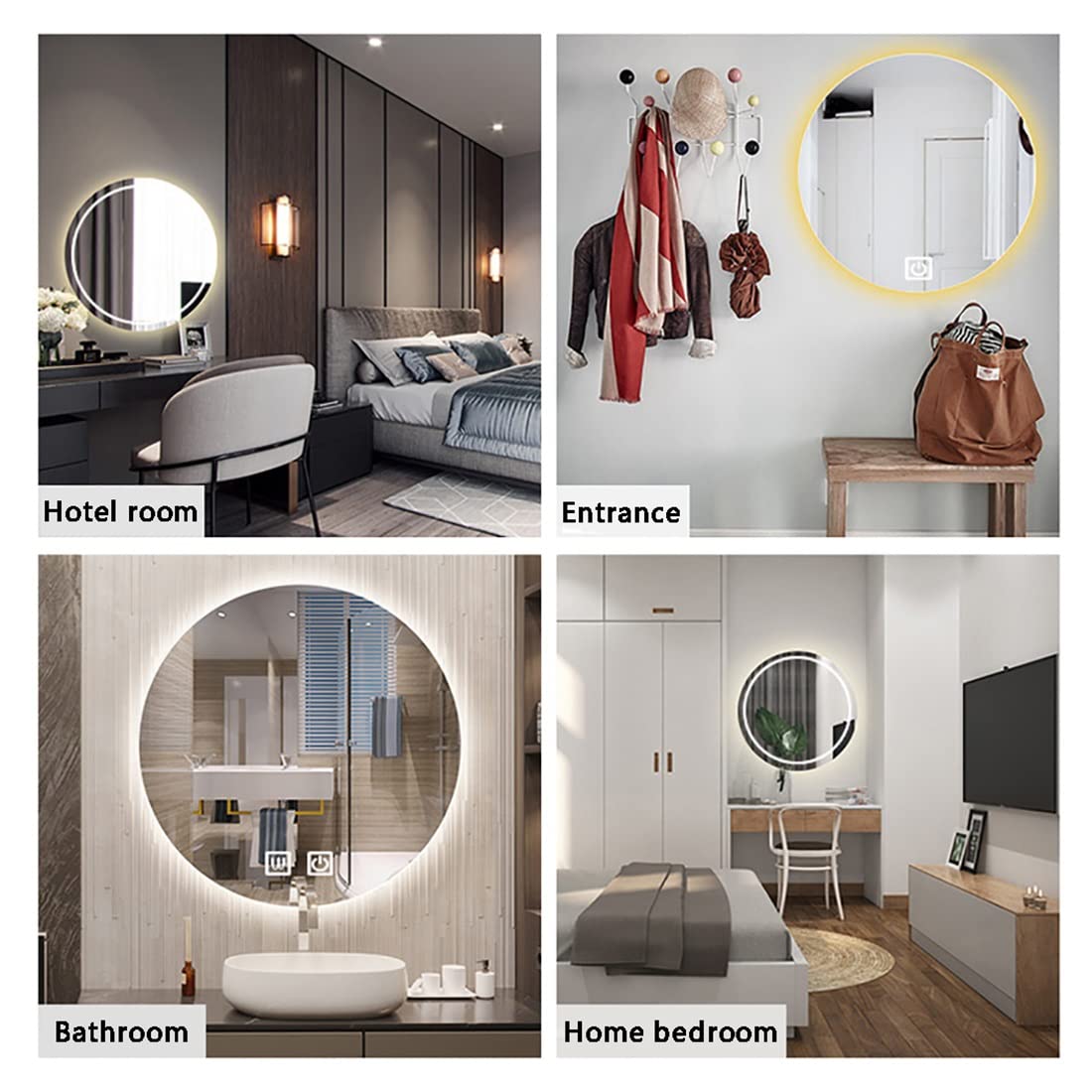 Round LED Bathroom Mirror with Warm Light - 50cm Wall-Mounted Vanity Mirror for Bathroom & Bedroom