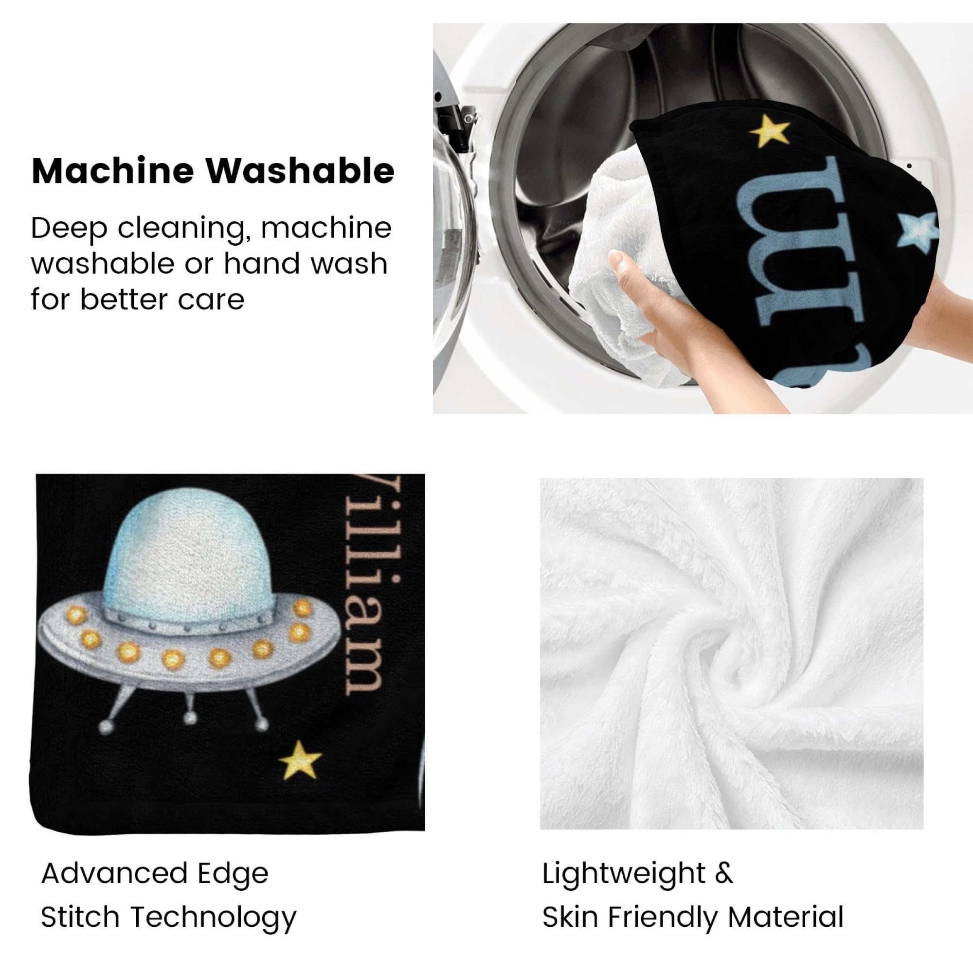 Custom Personalized Astronaut Blanket with Name - Space Universe Rocket ET Design for Boys, Girls, Women & Baby - Soft Fleece Throw Blanket for Bedroom, Nursery, Couch & Gift Giving