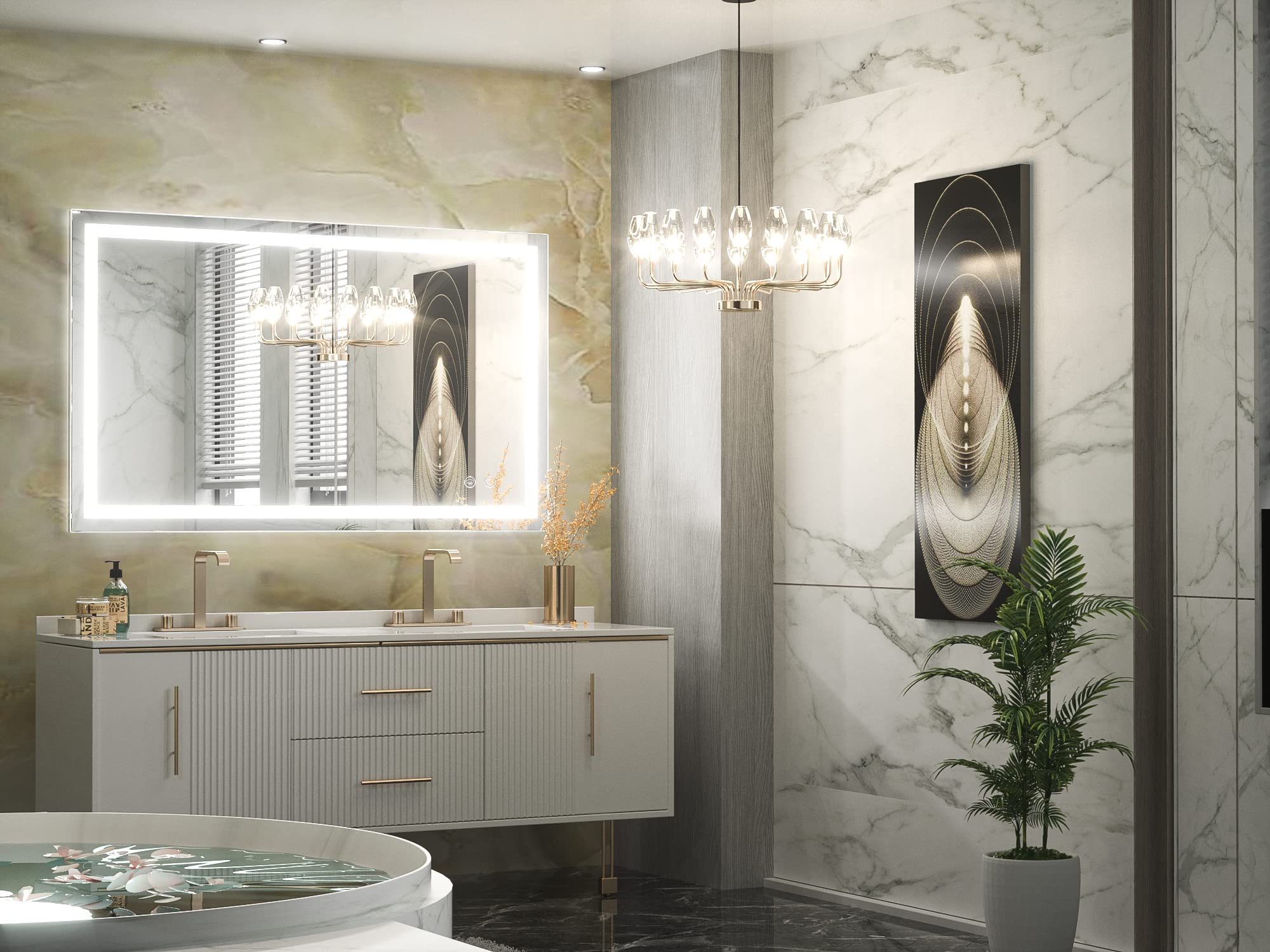 TETOTE 40 x 24 Inch LED Bathroom Mirror with Dimmable Lights - Anti-Fog, Waterproof Vanity Makeup Mirror with Tempered Glass - Perfect for Wall Mounted Bathroom Decor, Makeup Application & Shaving