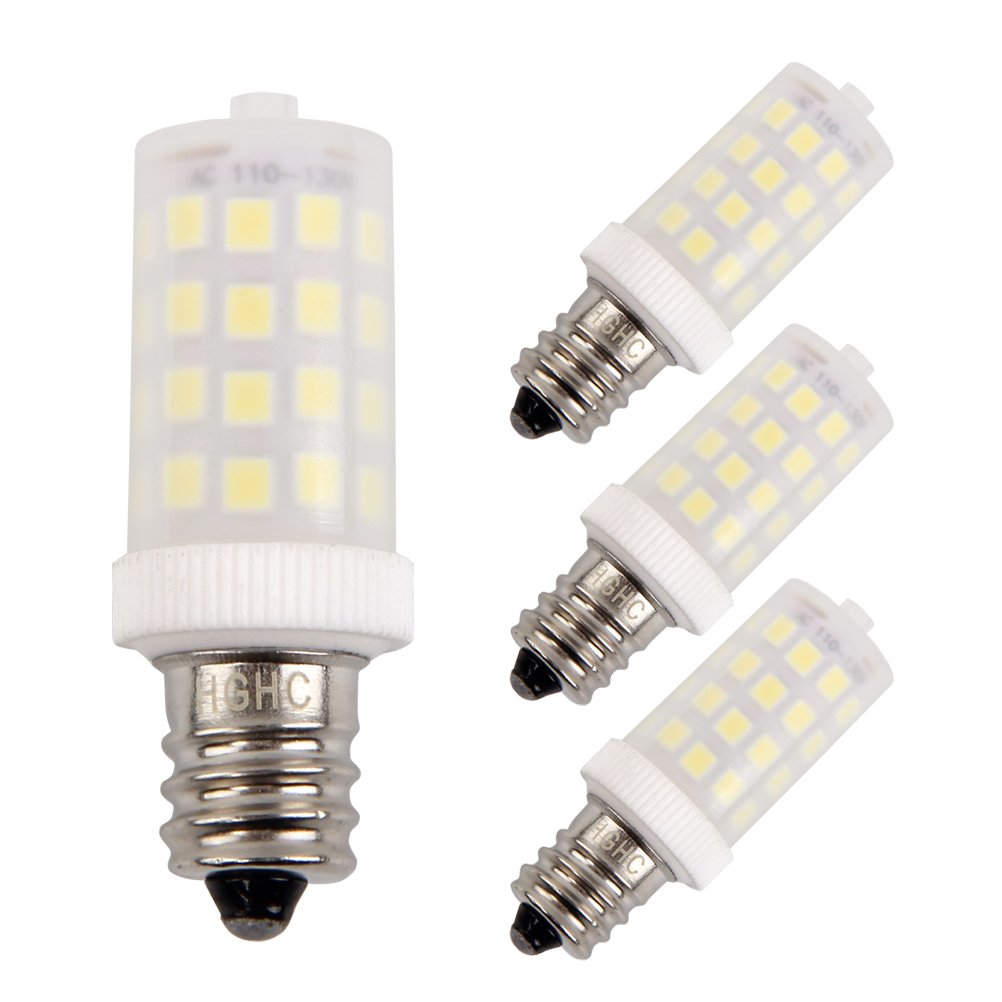 HRYSPN E12 LED Light Bulb 120V 6000K Daylight White 5W 500LM Candelabra Screw Base - Energy Efficient Halogen Replacement (15-50W) - Perfect for Night Lights, Refrigerator Lights, Chandeliers & Ceiling Fans (Pack of 4)