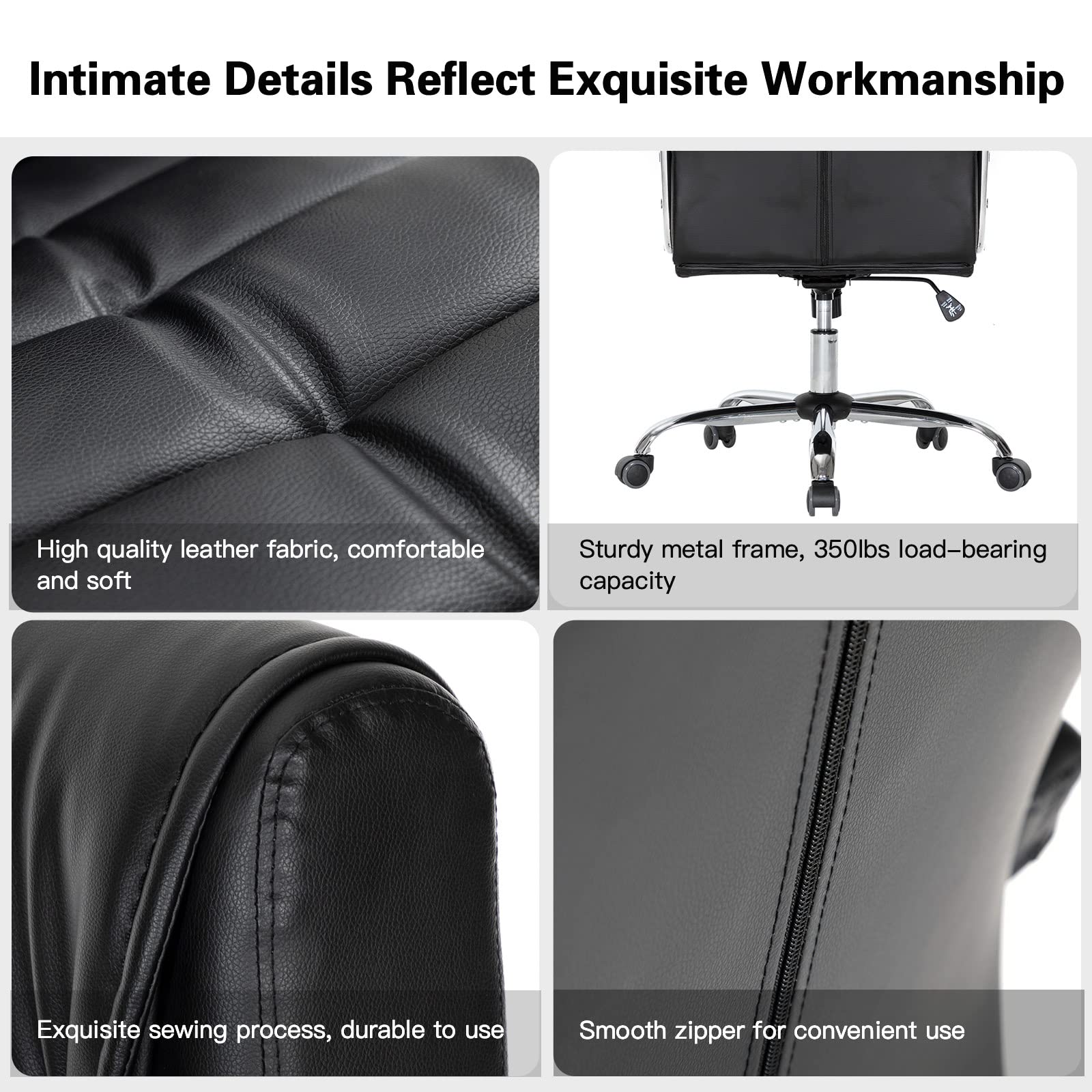 Premium Ergonomic Executive Office Chair - Adjustable High Back Leather Swivel Chair with Padded Seat & Armrests - 350lbs Weight Capacity - Spring Support Computer Desk Chair for Home Office (Black) - Perfect for Long Work Hours & Video Conferencing