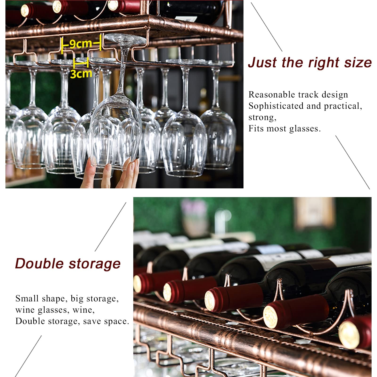 Vintage Metal Ceiling Hanging Wine Rack Organizer - 80x35cm Multifunctional Wine Bottle Storage Shelf with Stemware Glass Goblets Holder - Perfect for Kitchen, Bar, Restaurant & Wine Cellar Display