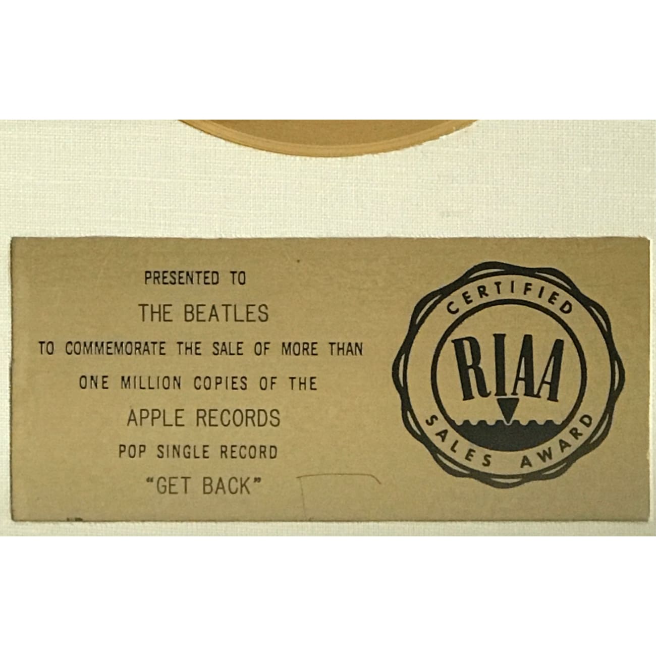 The Beatles Get Back RIAA Gold 45 Award - Rare Collectible Music Memorabilia - Perfect for Beatles Fans & Music Collectors - Display in Home, Office, or Music Studio