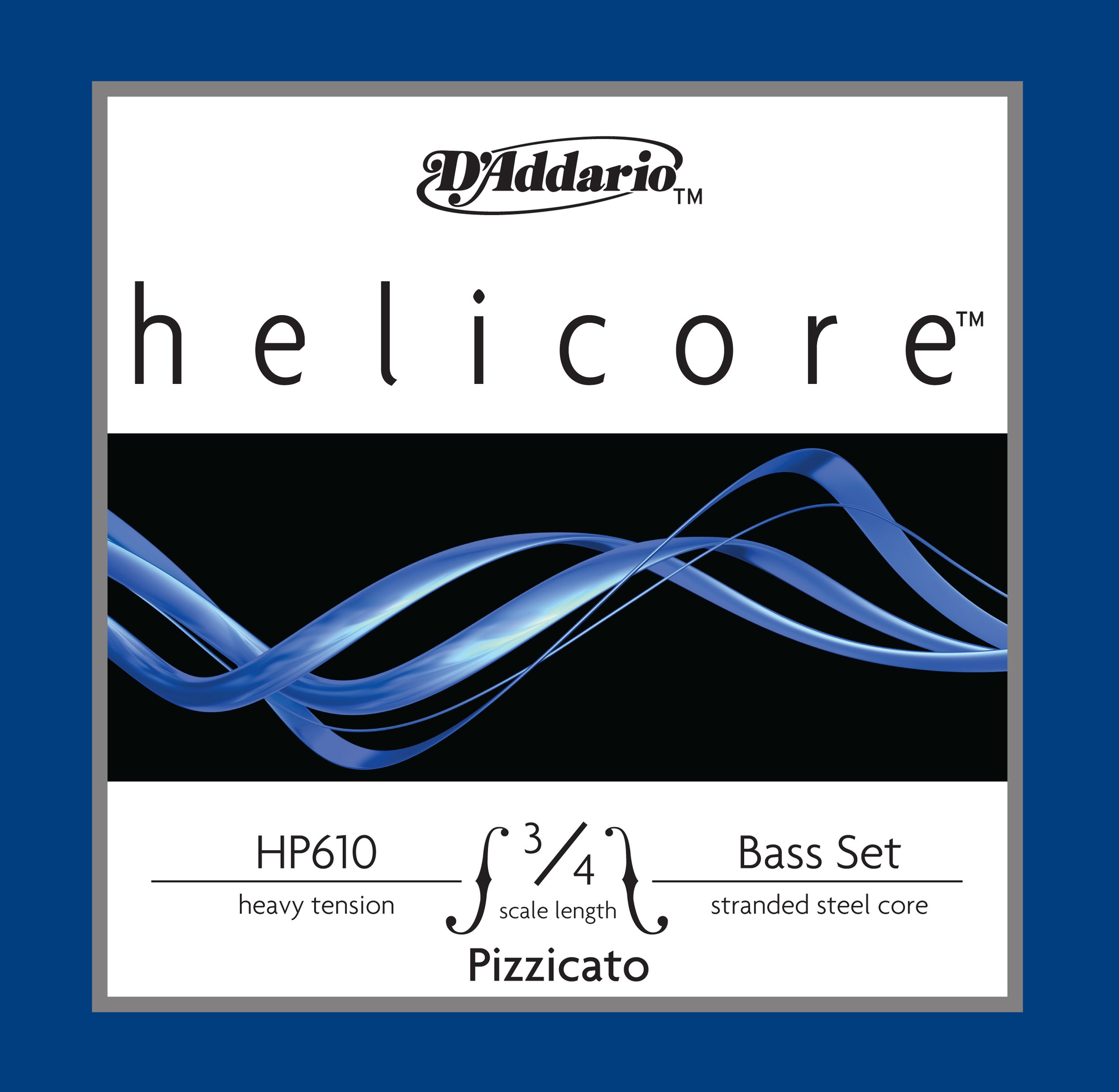 D'Addario Helicore Pizzicato Bass Strings Set - 3/4 Scale Heavy Tension for Upright Bass | Professional Quality for Orchestral & Jazz Performances | Perfect for Studio Recording & Live Concerts