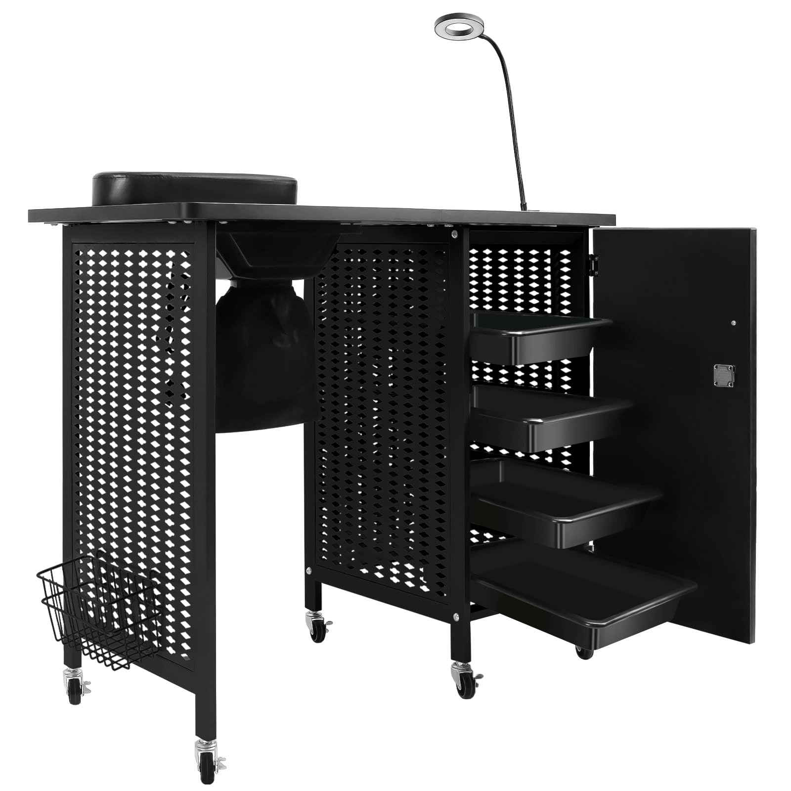 **Kalolary Professional Manicure Nail Table with Dust Collector – Portable Nail Salon Station with 4 Drawers, LED Lights & Wrist Rest – Ideal for Home, Spa, Beauty Salon & Mobile Nail Technicians (Black)**    *Perfect for manicures, pedicures, nail art, and professional salon services!*