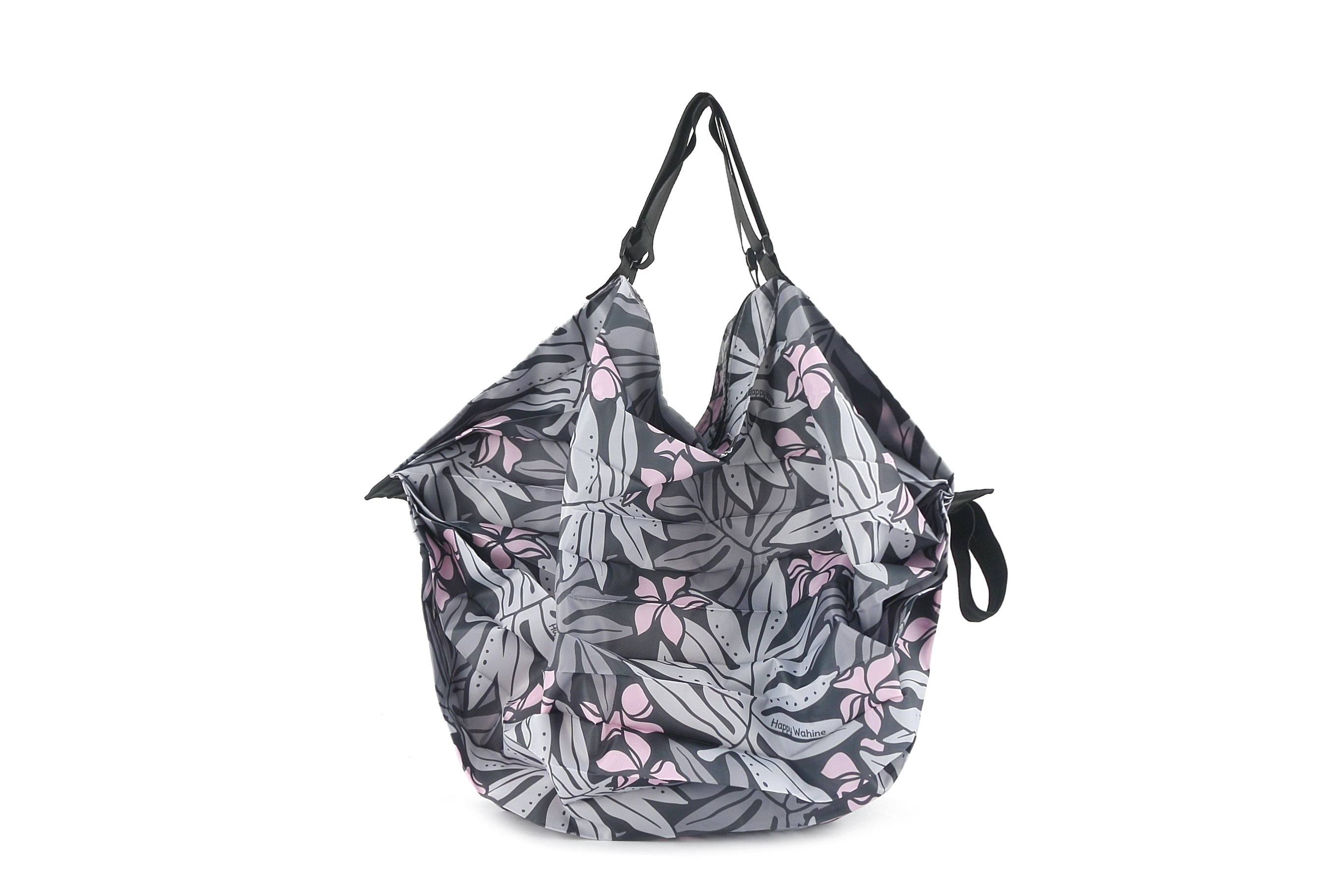 Foldable Reusable Shopping Bag - Jazmine Laua'e Grey | Eco-Friendly Grocery Tote for Groceries, Beach, Travel & Daily Use