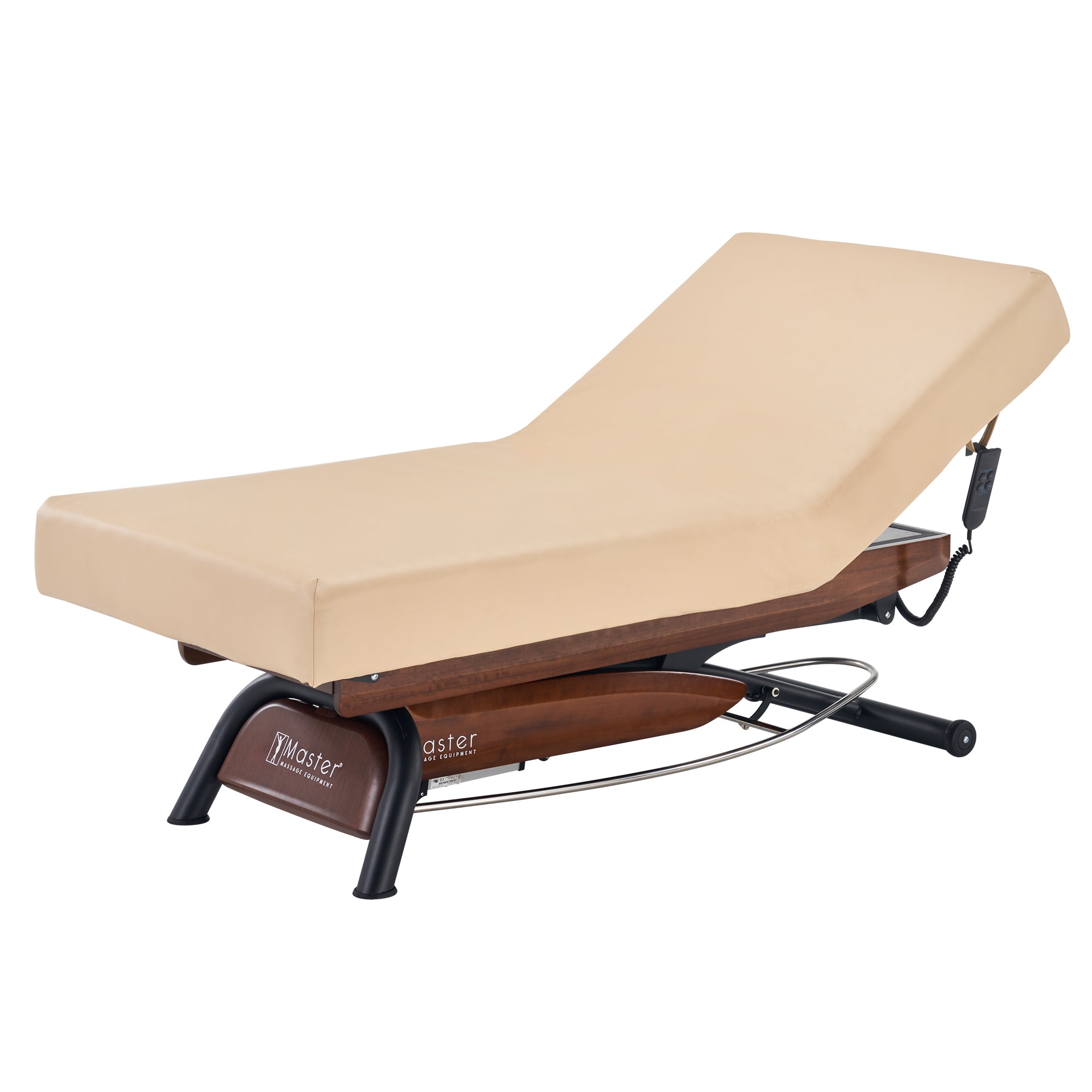 Professional Atlas Liftback Electric Massage Table - Adjustable Spa Salon Bed with Cream Top & Walnut Base for Chiropractic, Physical Therapy & Relaxation